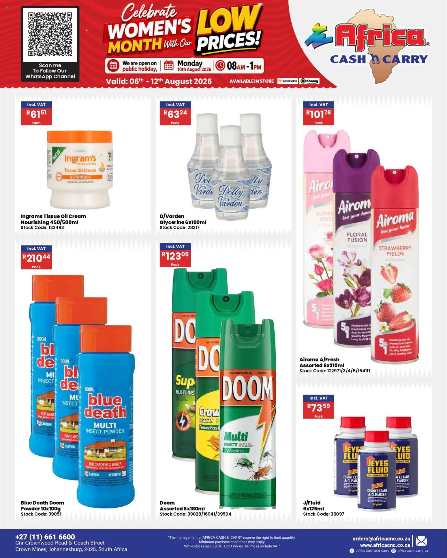 New Africa Cash & Carry catalogue – valid from 06/08/2026 | Page: 78 | Products: Tissue oil, Oil, Fragrance, Stock
