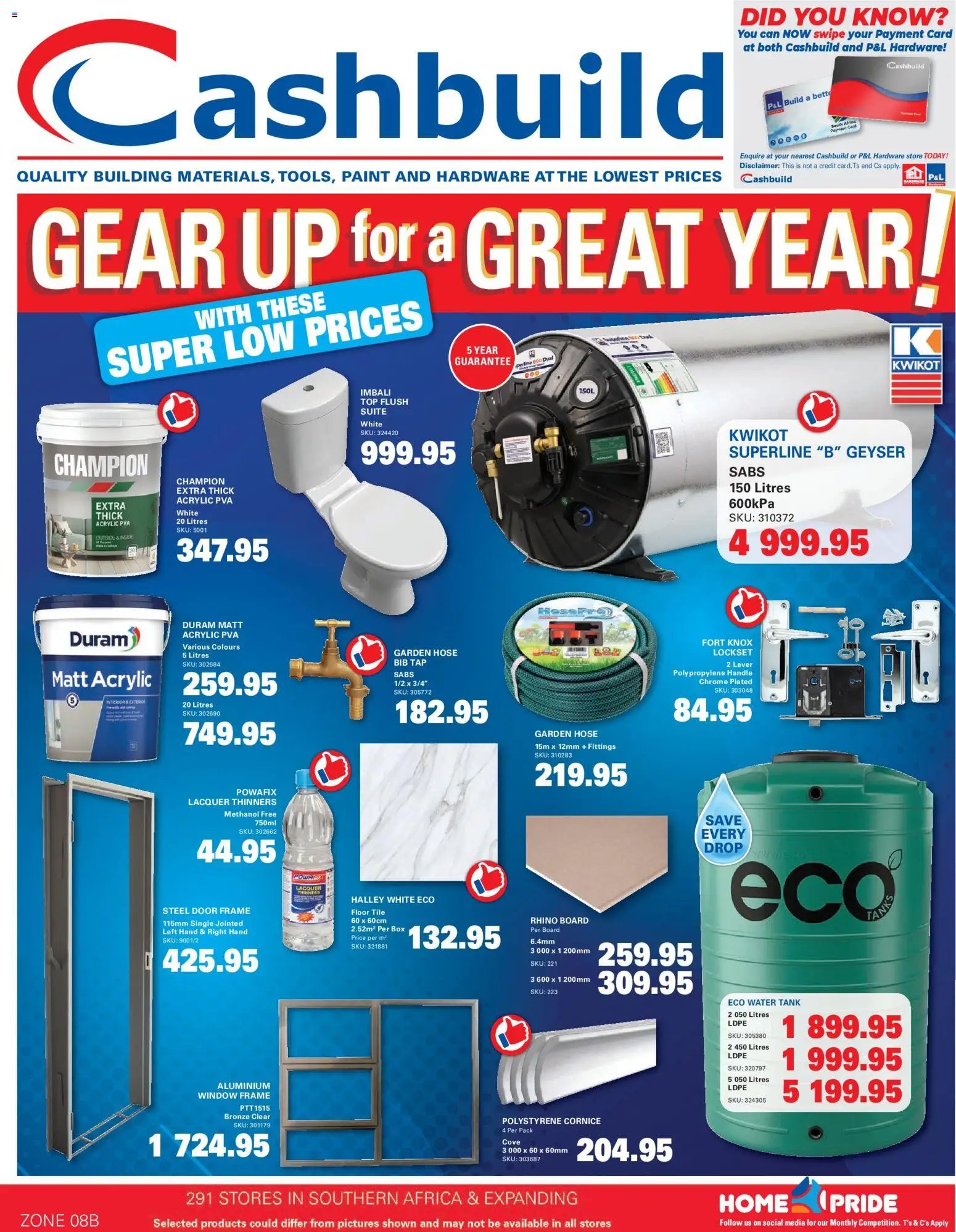 New Cashbuild catalogue – valid from 23/02/2026 | Page: 1 | Products: Tank, Door frame, Garden hose, Geyser