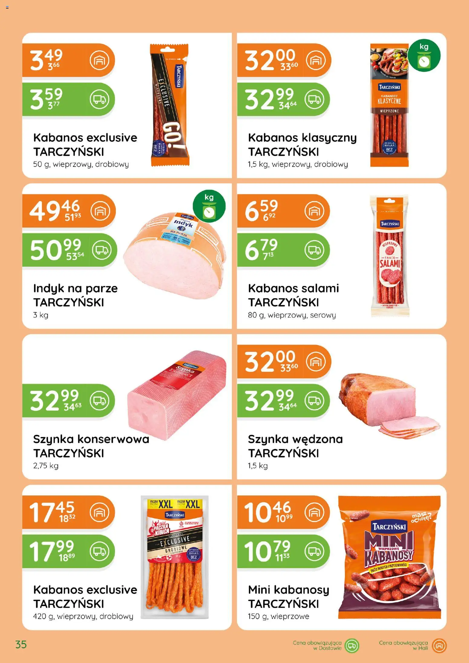 Eurocash gazetka - Katalog Wędlin od 01.10.2026 | Strona: 35 | Produkty: Kabanosy Tarczyński, Indyk, Szynka konserwowa, Kabanosy