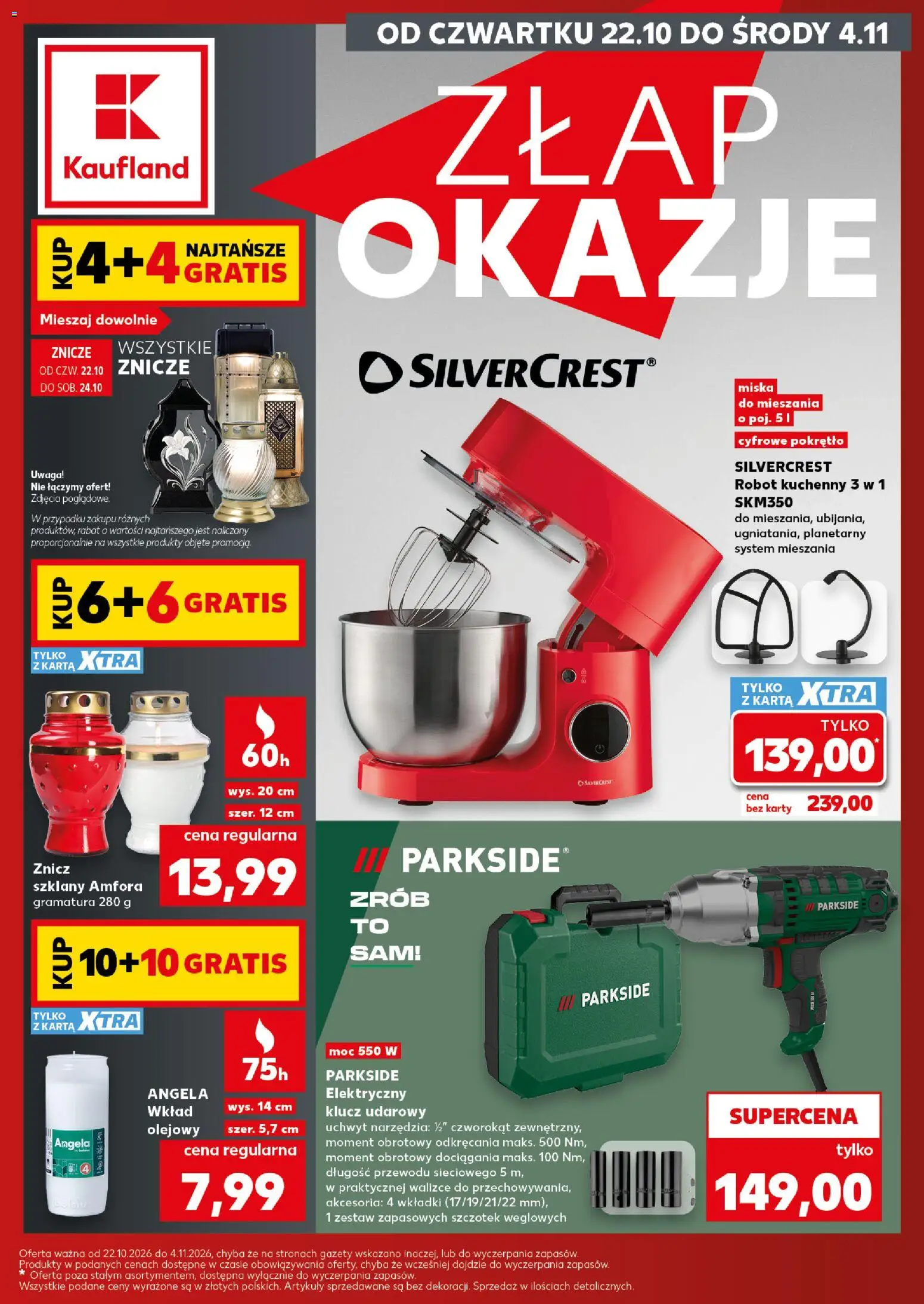 Kaufland Polsko leták - Złap okazje od 22.10.2026 | Strana: 1 | Produkty: Parkside, Miska, Robot, Karty