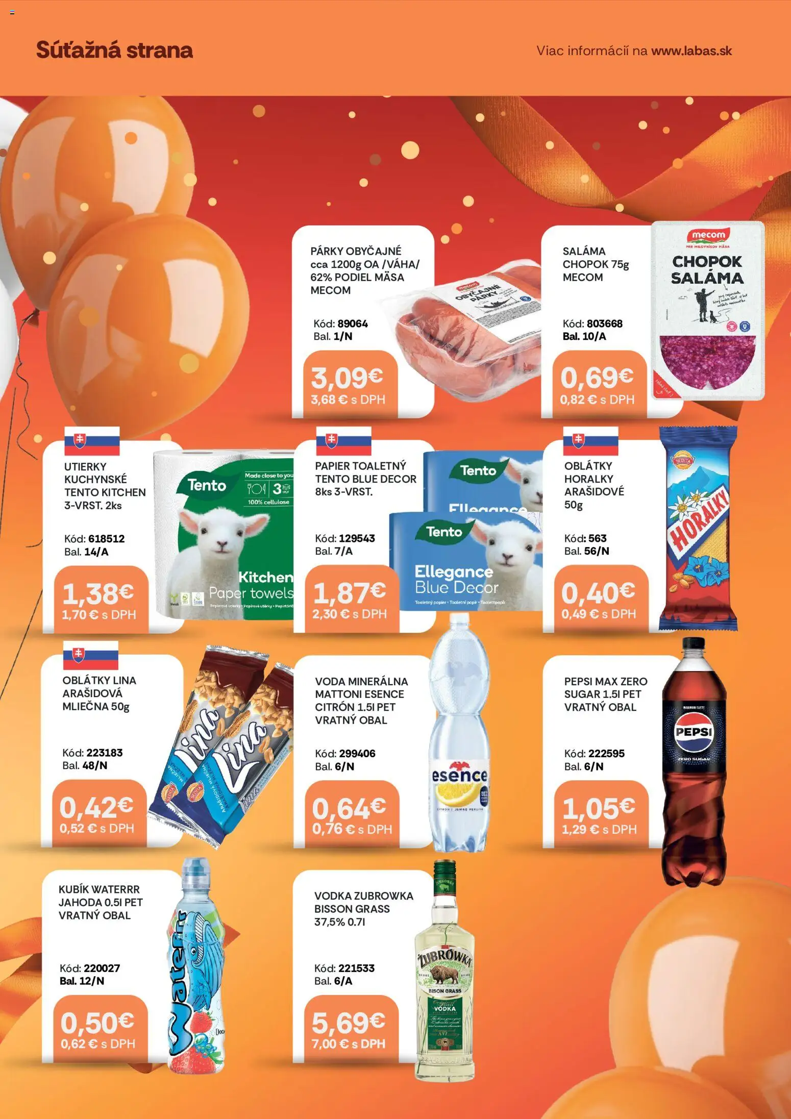 Nové Labaš akcie – leták je platný od 03.07.2026 | Strana: 4 | Produkty: Saláma, Toaletný papier, Voda, Pepsi