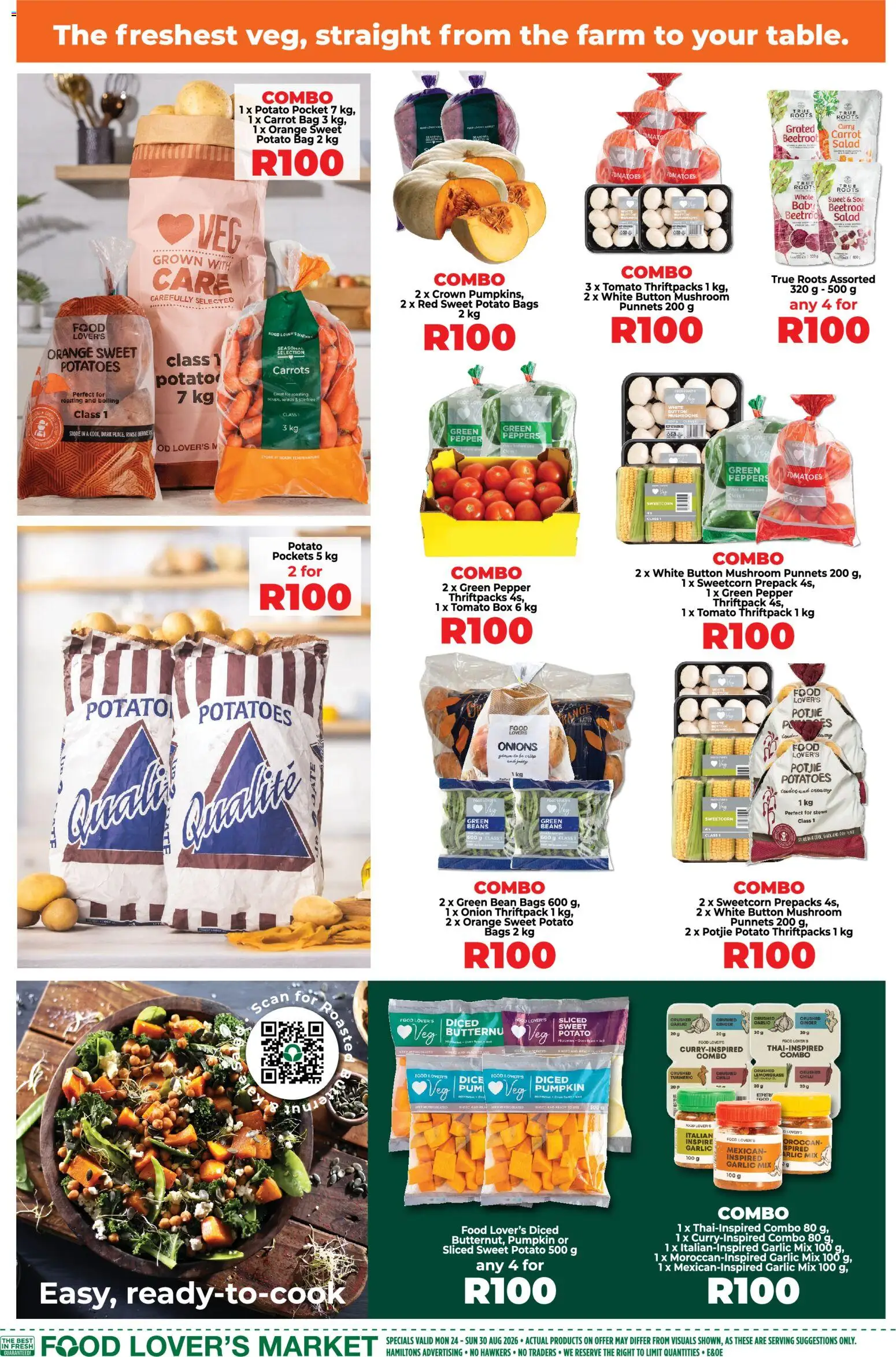 New Food Lover's Market catalogue – valid from 24/08/2026 | Page: 2 | Products: Beans, Butter, Tomatoes, Onions