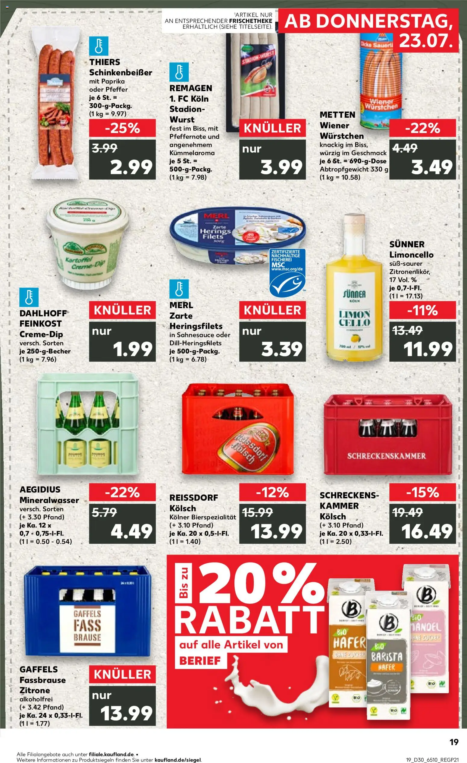 Kaufland Prospekt Köln – gültig ab 23.07.2026 | Seite: 19 | Produkte: Wiener wurstchen, Mineralwasser, Zitrone, Fassbrause