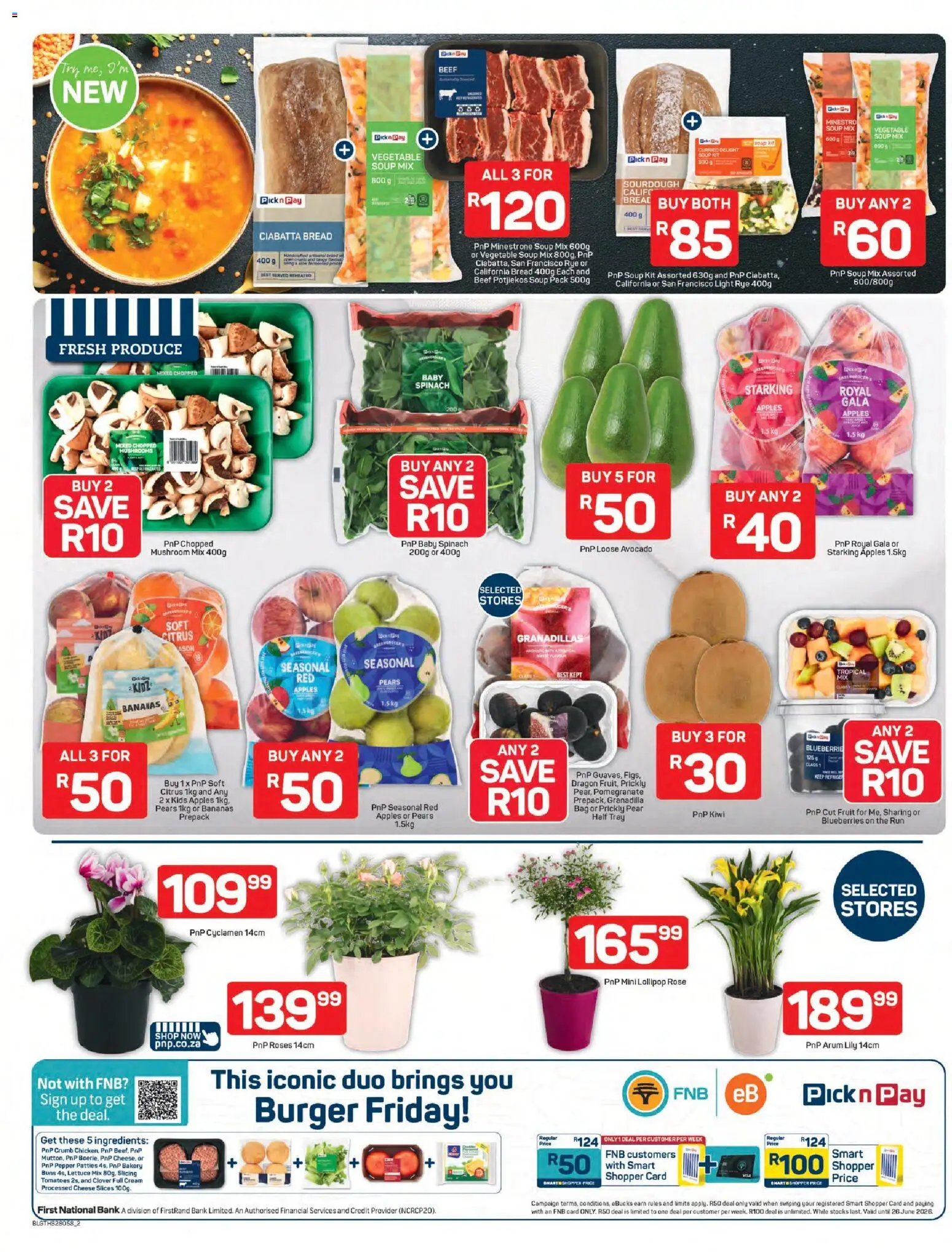 New Pick n Pay catalogue – valid from 20.04.2026 | Page: 2 | Products: Apples, Cream, Soup, Fruit