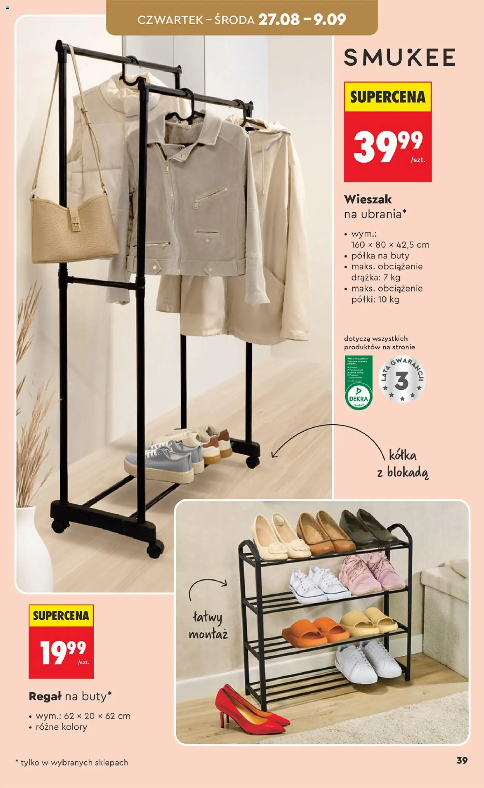 Biedronka gazetka - Hity i inspiracje od 24.08.2026 | Strona: 39 | Produkty: Buty, Półka, Wieszak, Regał