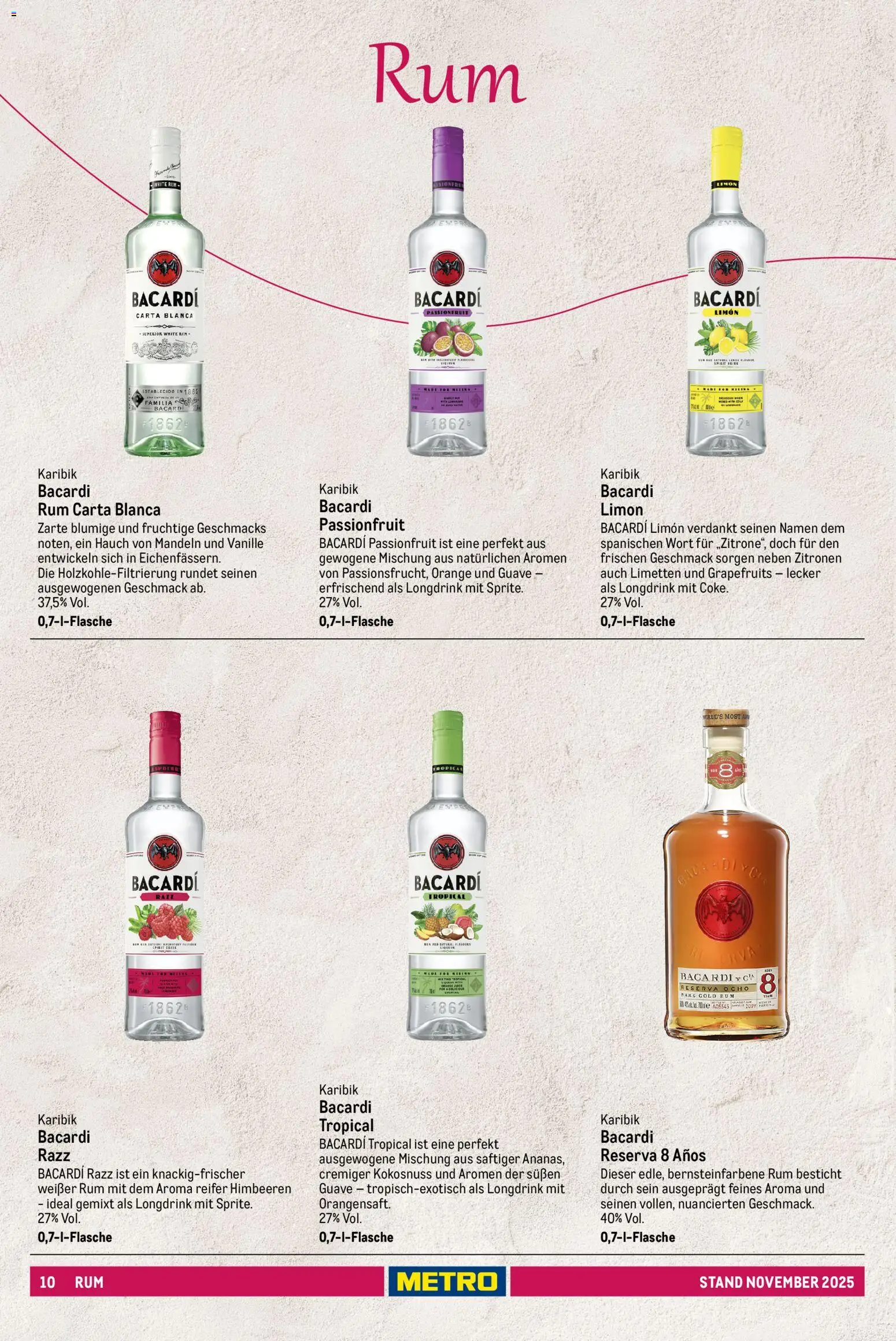 Metro - Spirituosen Sortiment – gültig ab 01.12.2025 | Seite: 10 | Produkte: Bacardi, Sprite, Rum, Zitronen