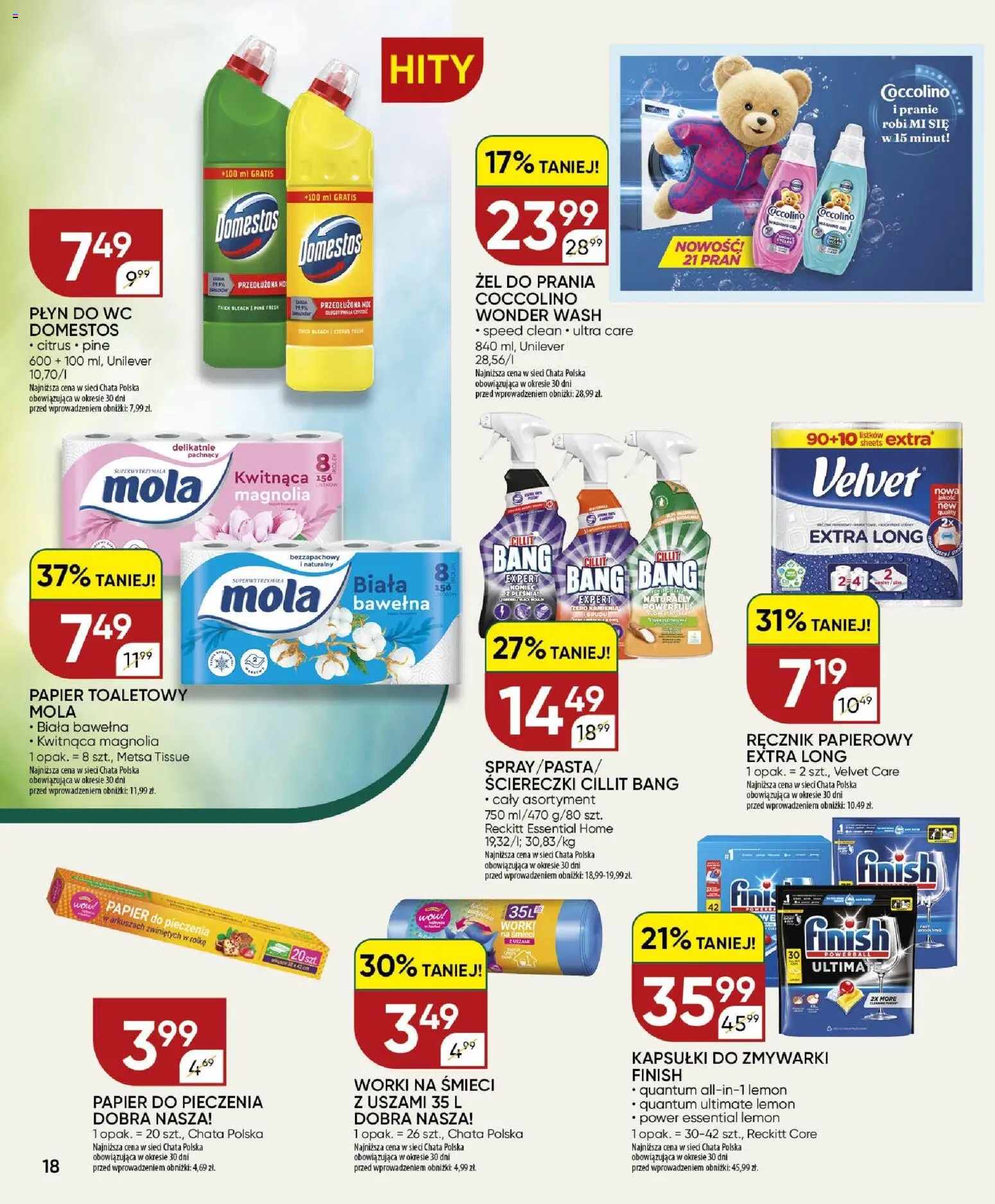 Chata Polska gazetka od 16.07.2026 | Strona: 18 | Produkty: Papier toaletowy, Coccolino, Domestos, Ręcznik papierowy