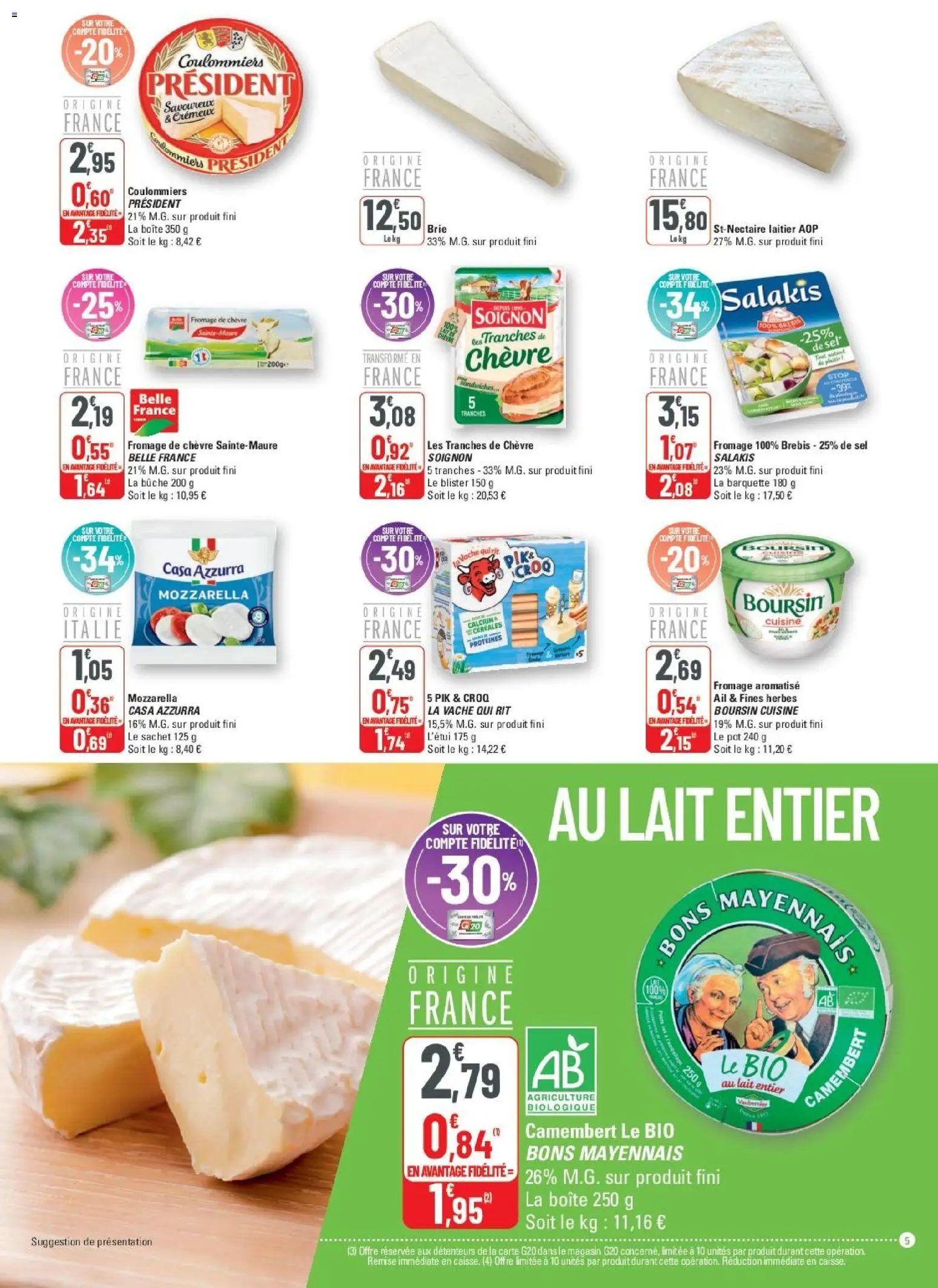 {H1} | Page: 5 | Produits: Poids, Mozzarella, Lait, Camembert
