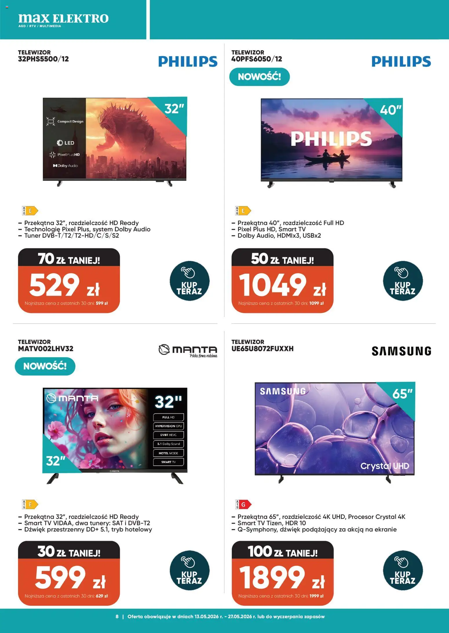 Max elektro gazetka od 13.05.2026 | Strona: 8 | Produkty: Telewizor, Audio