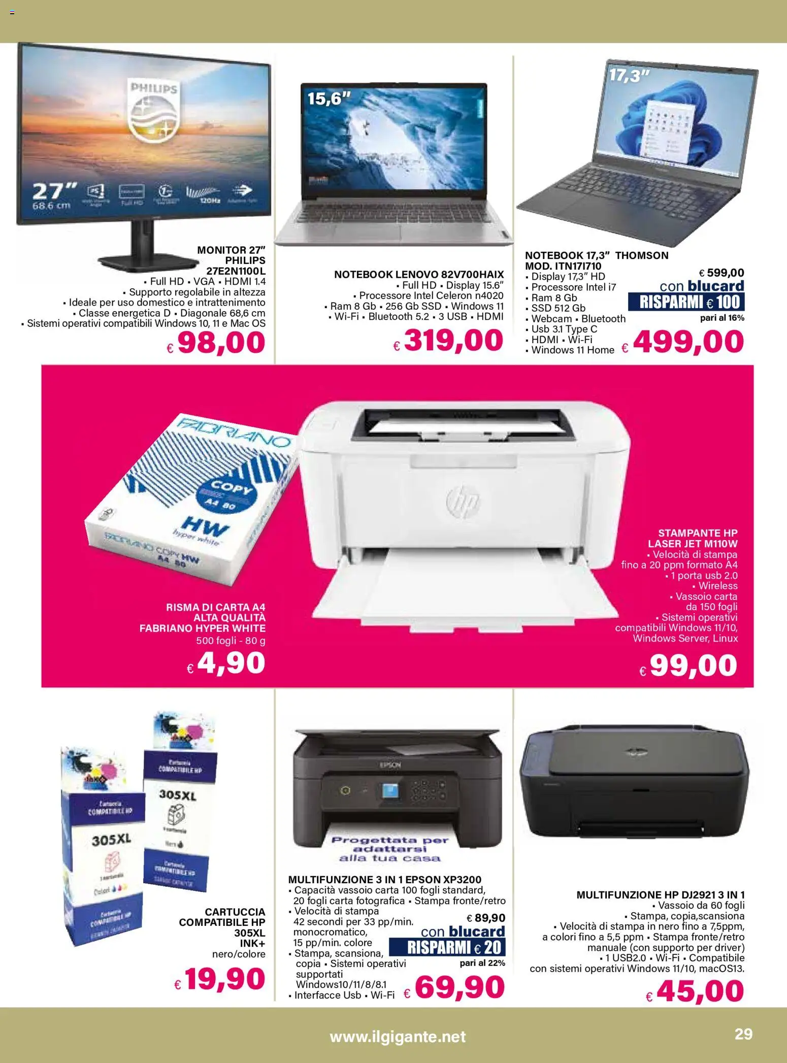 Volantino Il Gigante del 06/08/2026 | Pagina: 29 | Prodotti: Monitor, Notebook, USB, Vassoio