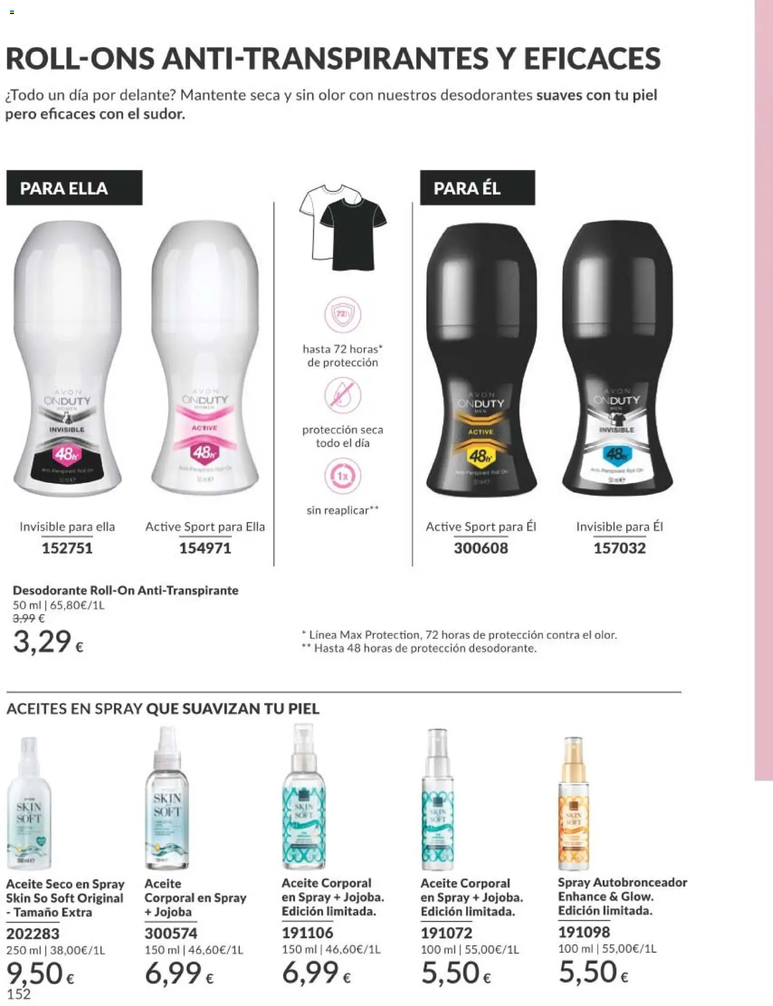 Catálogo AVON campaña 8 │ válido desde el 01/08/2026 | Página: 152 | Productos: Desodorante, Antitranspirante, Aceite, Aceite corporal