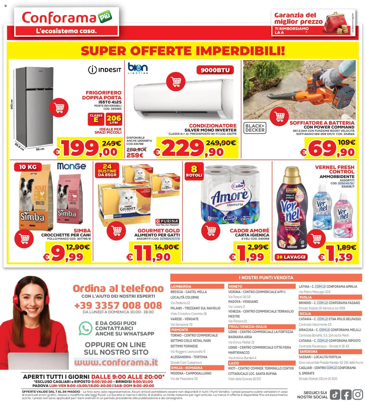 Volantino Conforama del 07.05.2026 | Pagina: 20 | Prodotti: Ammorbidente, Crocchette, Telefono, Frigorifero