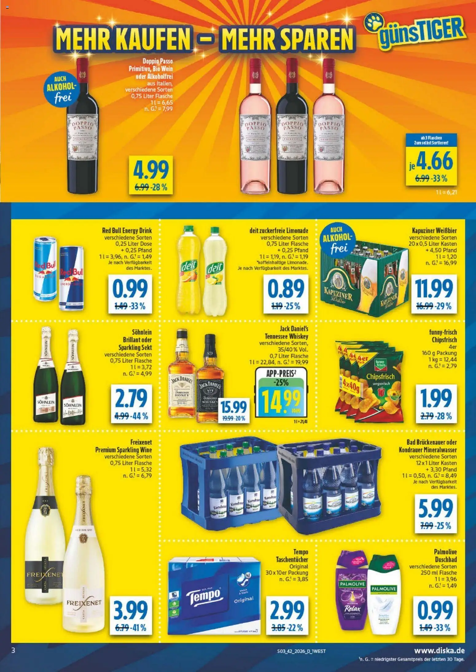 Diska Bayern – gültig ab 12.10.2026 | Seite: 3 | Produkte: Freixenet, Bad, Mineralwasser, Wein
