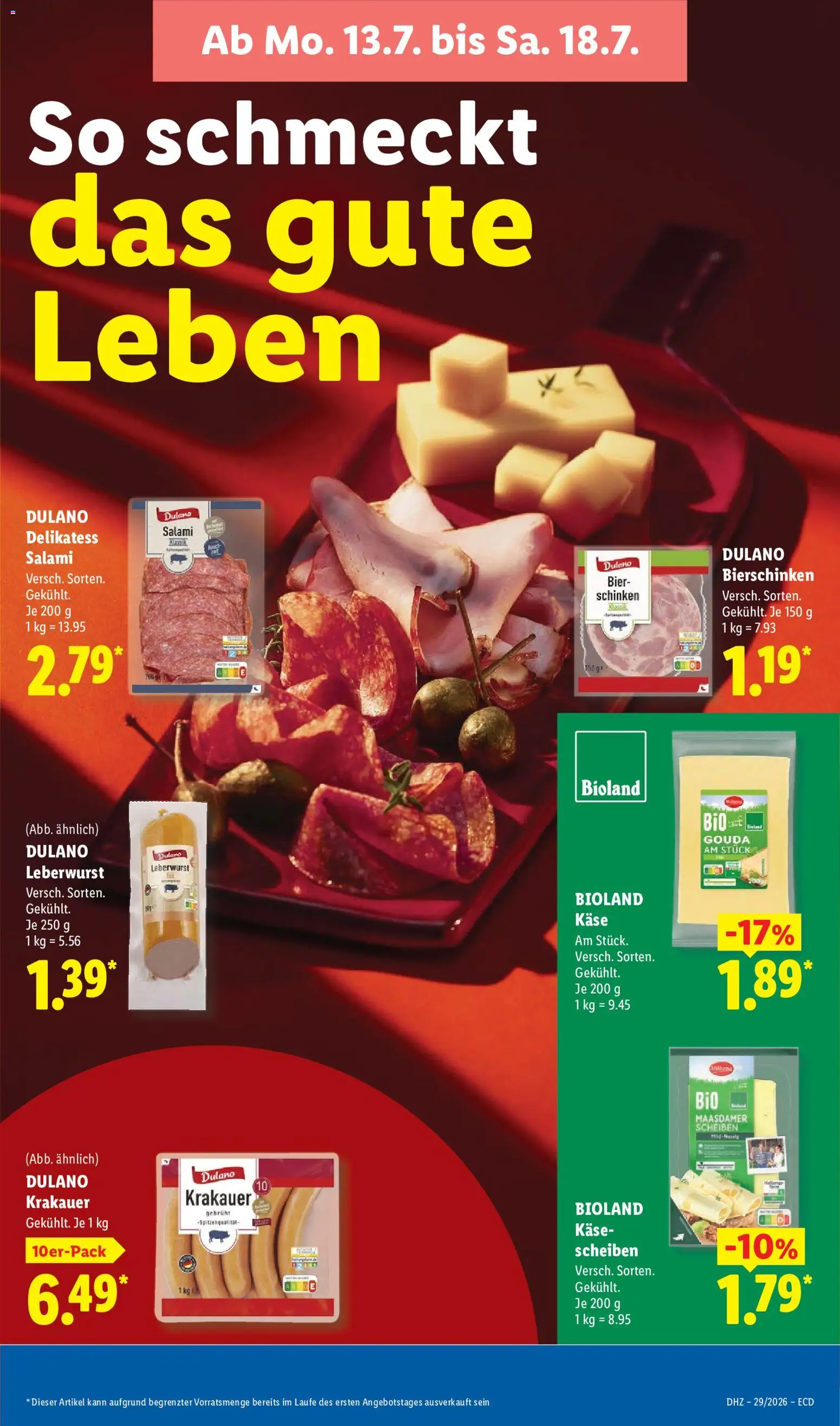 Lidl Prospekt – gültig ab 13.07.2026 | Seite: 17 | Produkte: Bier, Gouda, Salami, Schinken