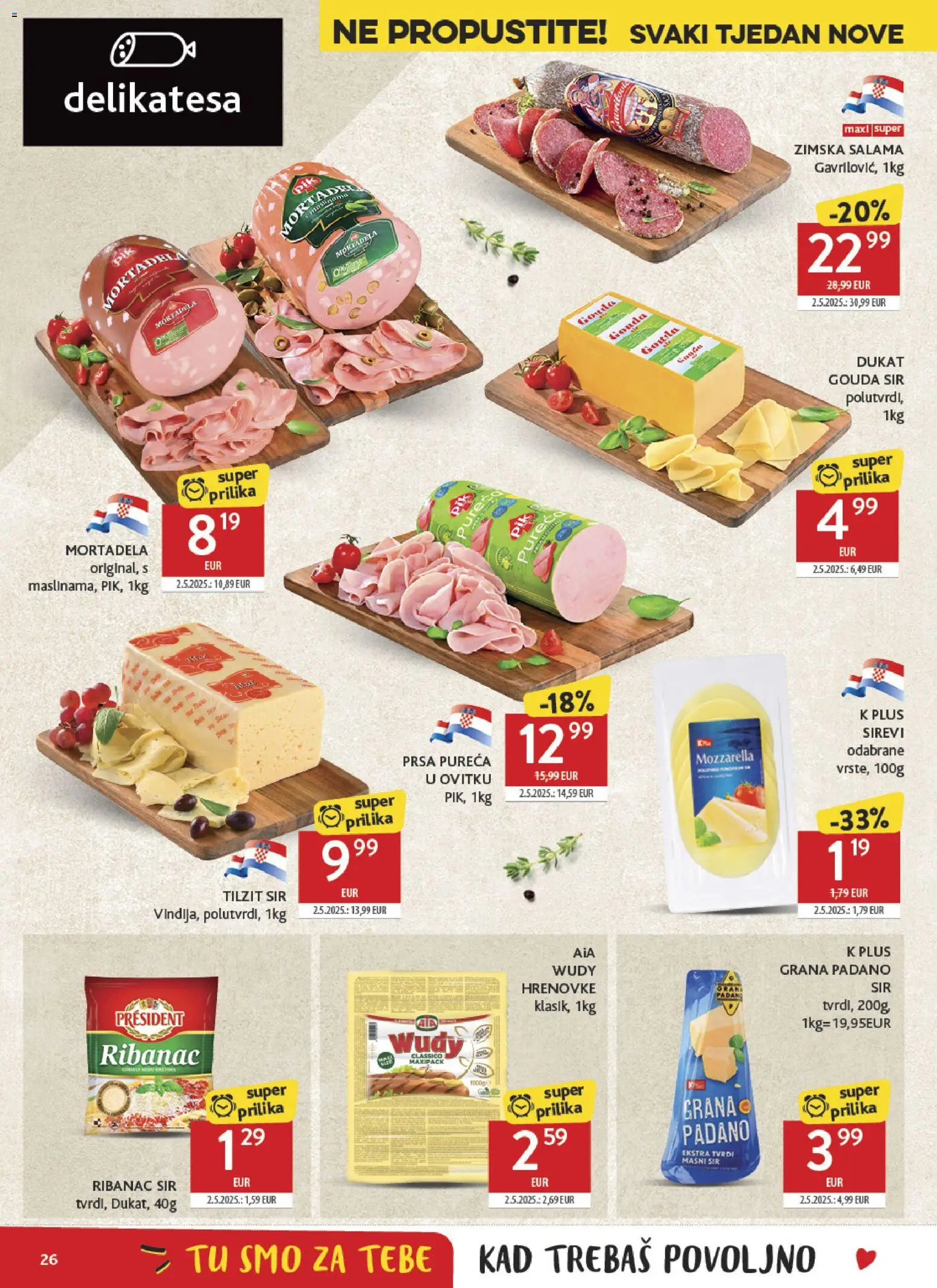 Konzum katalog | vrijedi od 27.05.2026 | Stranica: 26 | Proizvodi: Vindija, Mozzarella, Hrenovke, Gouda
