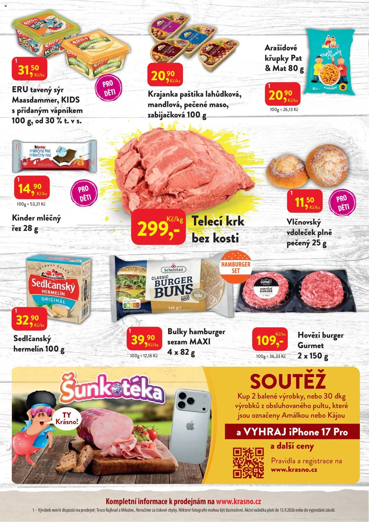 MP Krásno leták od 31.08.2026 | Strana: 2 | Produkty: Kinder mléčný řez, Burger, Sýr, Křupky