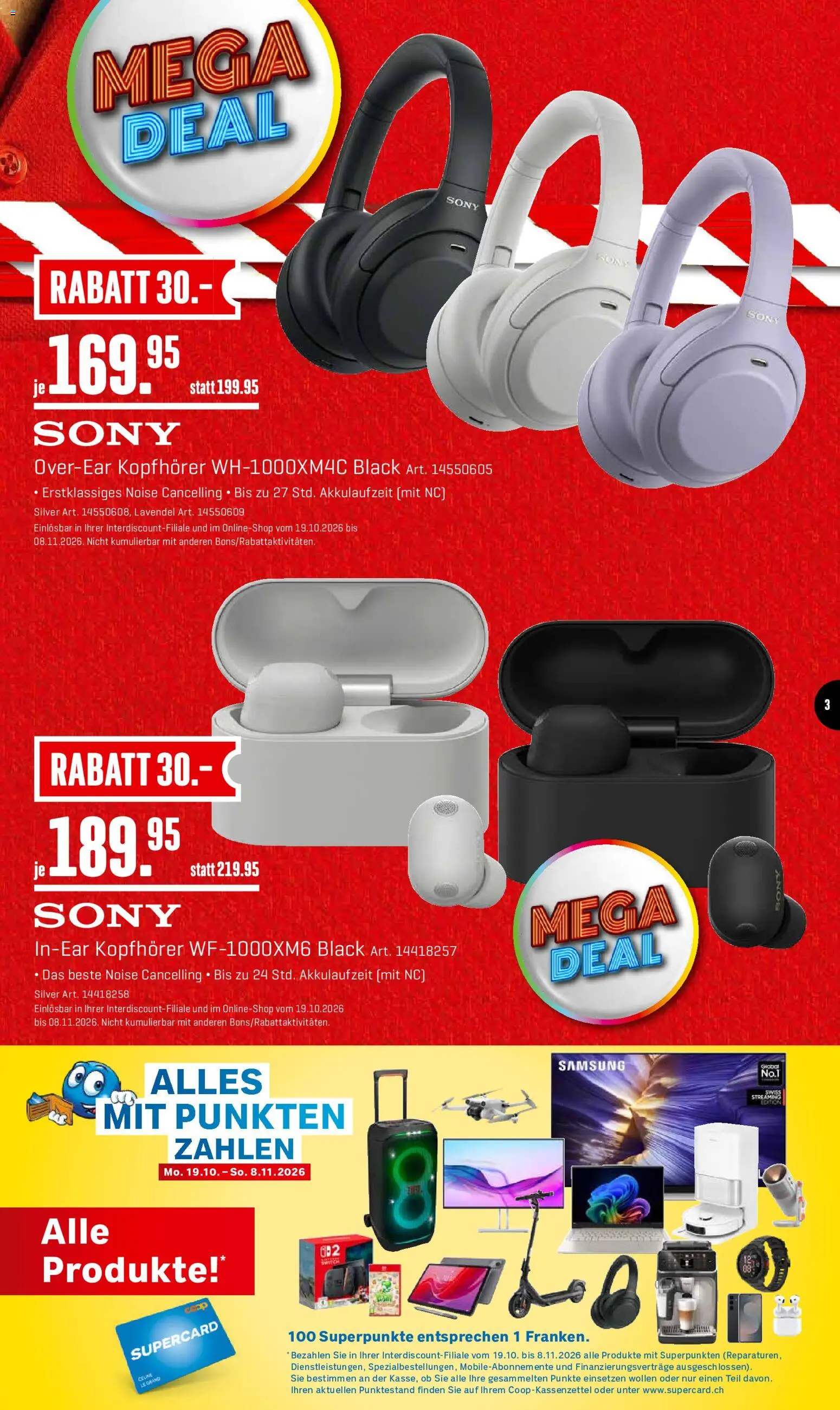 Interdiscount aktionen – gültig ab 19.10.2026 | Seite: 3 | Produkte: Kopfhörer, Samsung, Sony