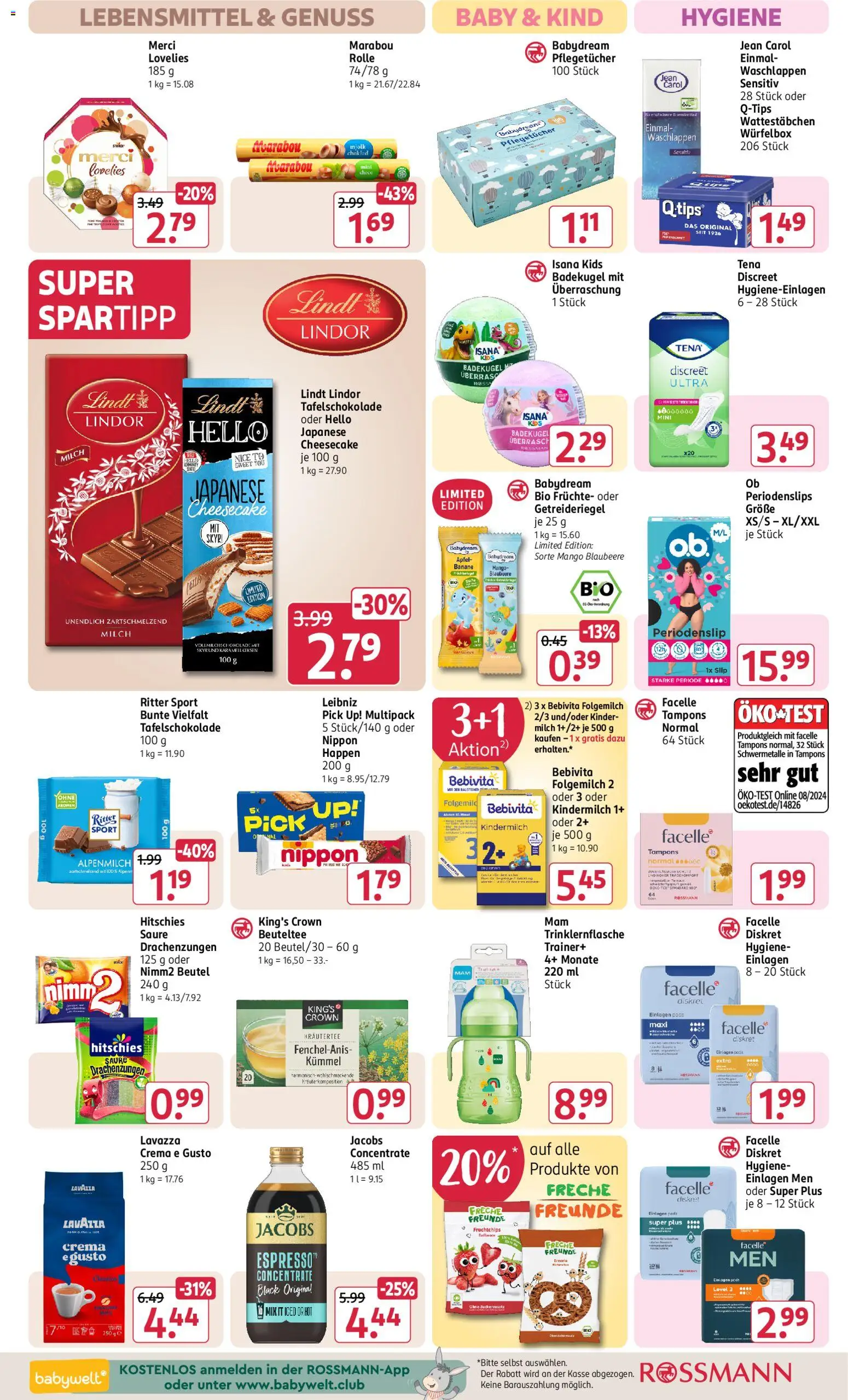 Rossmann Prospekt – gültig ab 31.08.2026 | Seite: 18 | Produkte: Wattestäbchen, Milch, Ritter sport, Slip