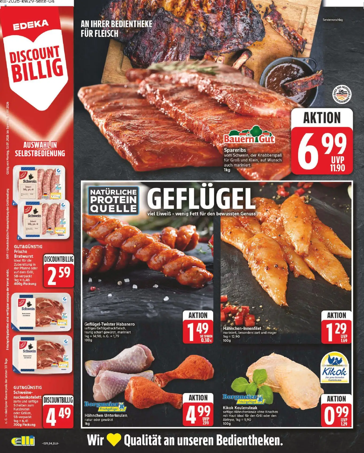Elli Markt Prospekt – gültig ab 13.07.2026 | Seite: 4 | Produkte: Grill, Hahnchen, Bratwurst, Fleisch