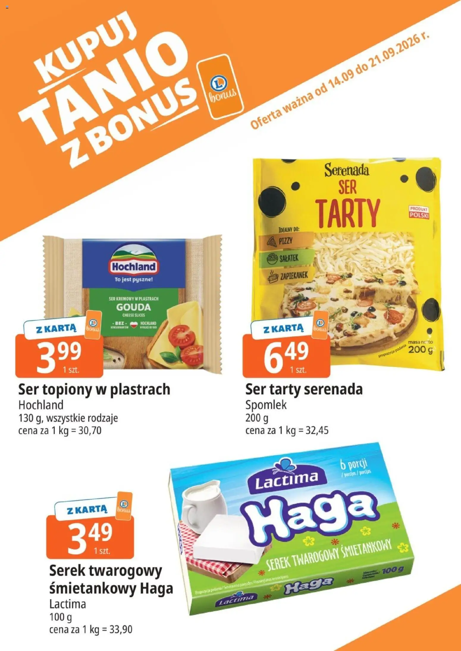 E.Leclerc gazetka - Kupuj Tanio Z Bonus od 14.09.2026 | Strona: 9 | Produkty: Karta, Ser topiony w plastrach, Ser topiony, Ser