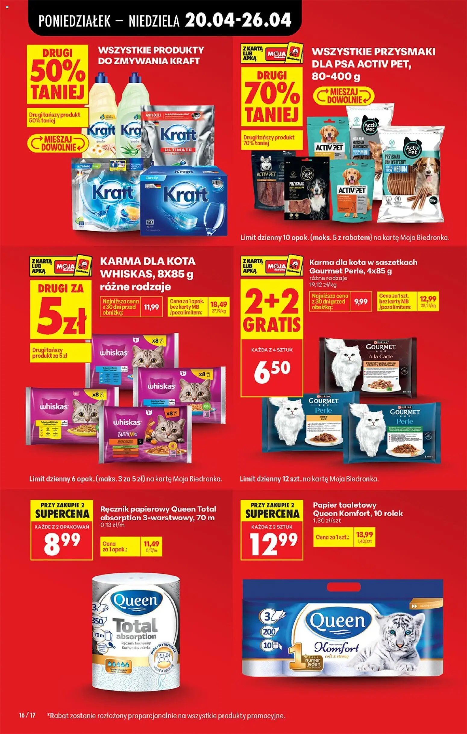 Biedronka gazetka od poniedziałku od 20.04.2026 | Strona: 36 | Produkty: Papier toaletowy queen, Karta, Papier toaletowy, Karma dla kota