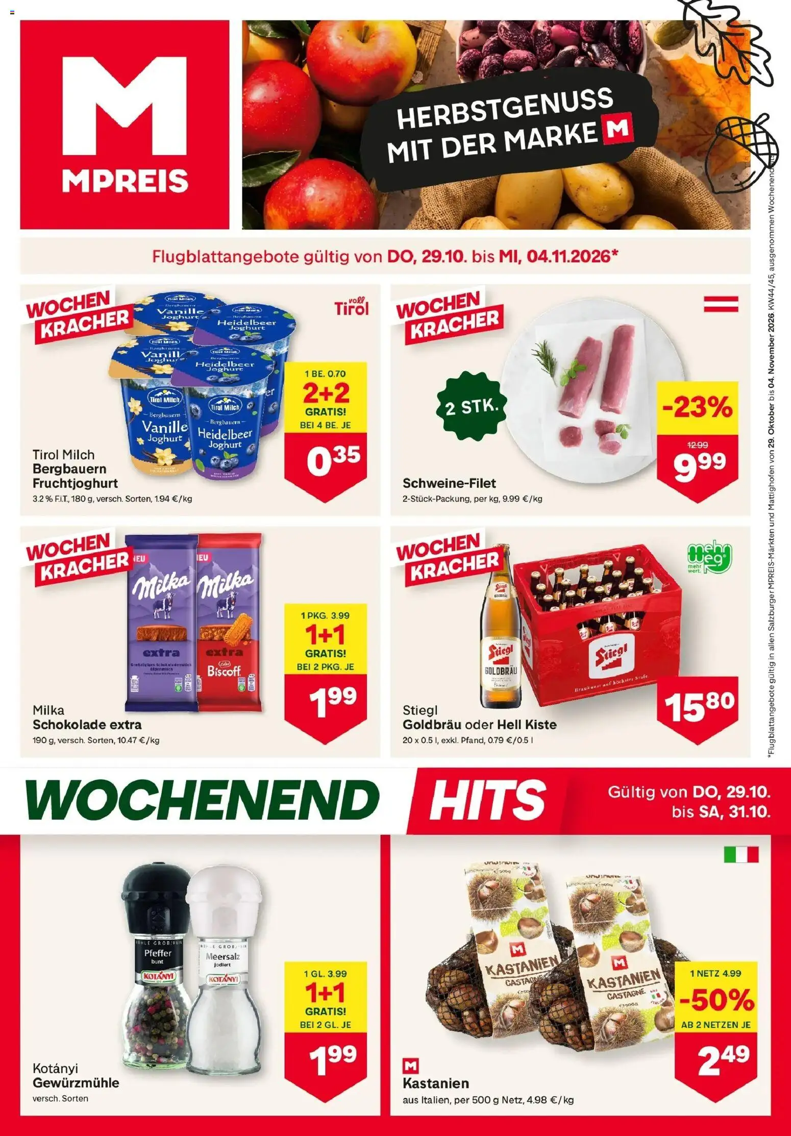 MPREIS Saalbach von 29.10.2026 - Aktuelle Angebote | Seite: 1 | Produkte: Vanille, Milch, Joghurt, Schokolade
