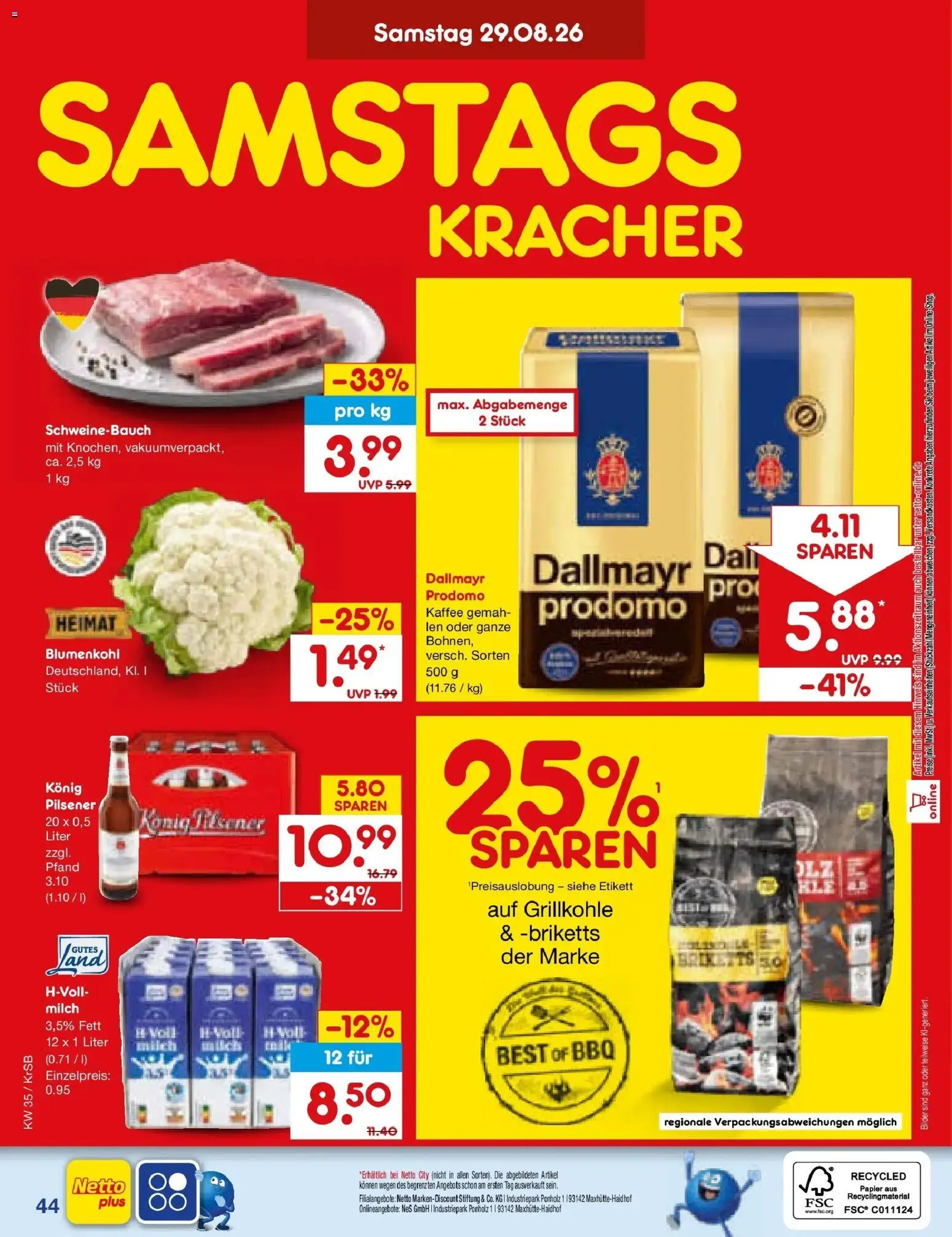 Netto Marken-Discount Prospekt Baesweiler – gültig ab 24.08.2026 | Seite: 58 | Produkte: Milch, Milch 3,5%, Schweinebauch, Bilder