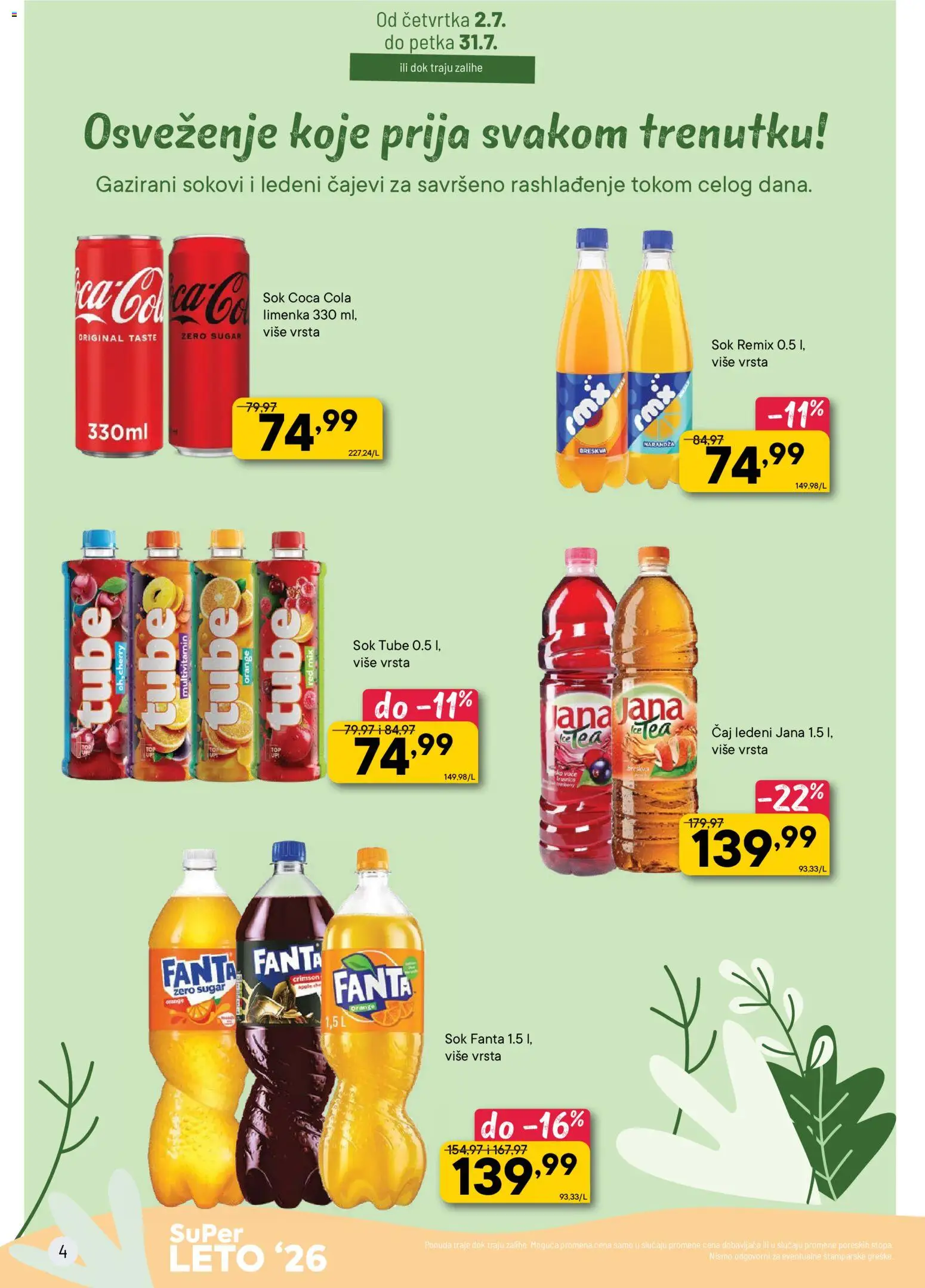 PerSu katalog - važi od 02.07.2026 | Strana: 4 | Proizvode: Coca Cola, Sok, Breskva, Čaj