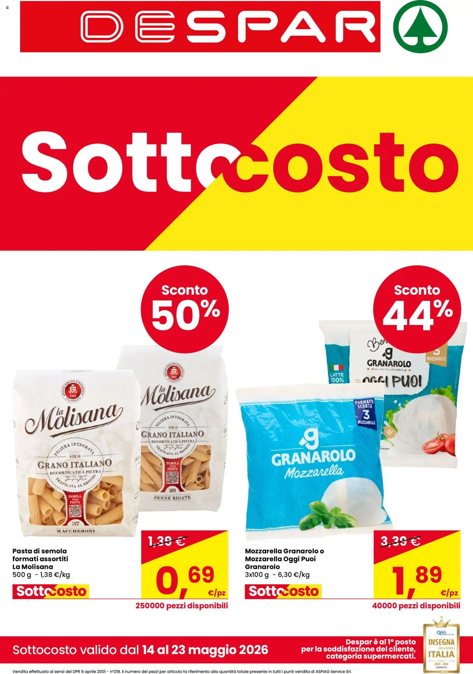 Volantino Despar del 14.05.2026 | Pagina: 1 | Prodotti: Mozzarella, Latte, Pasta, Penne