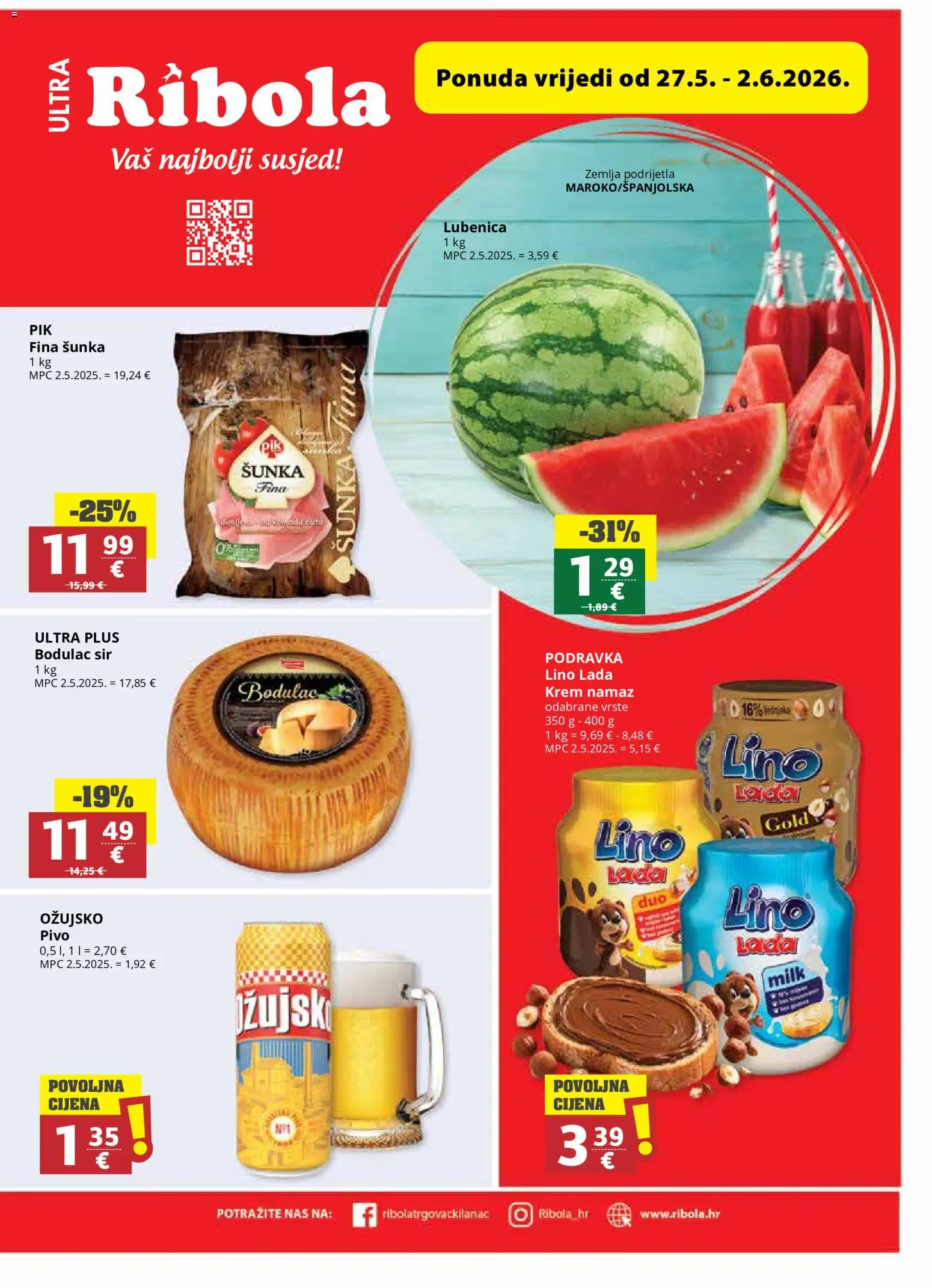 Ultra Gros katalog | vrijedi od 27.05.2026 | Stranica: 1 | Proizvodi: Šunka, Pivo, Lubenica, Namaz