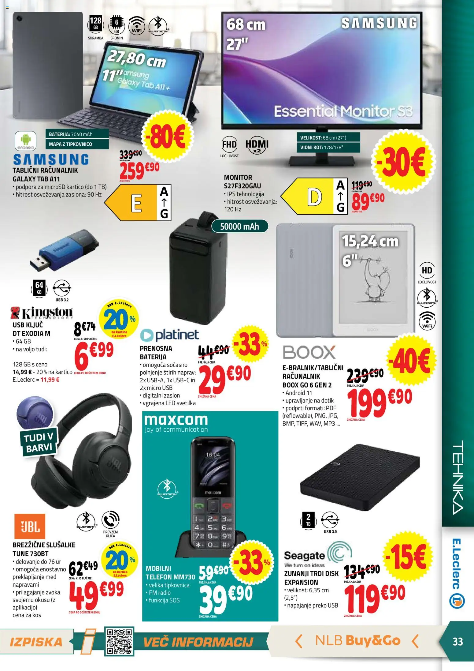 Novi E.leclerc katalog ponudbe – veljaven od 07.10.2026 | Stran: 33 | Izdelki: Telefon, Baterija, Racunalnik, Disk