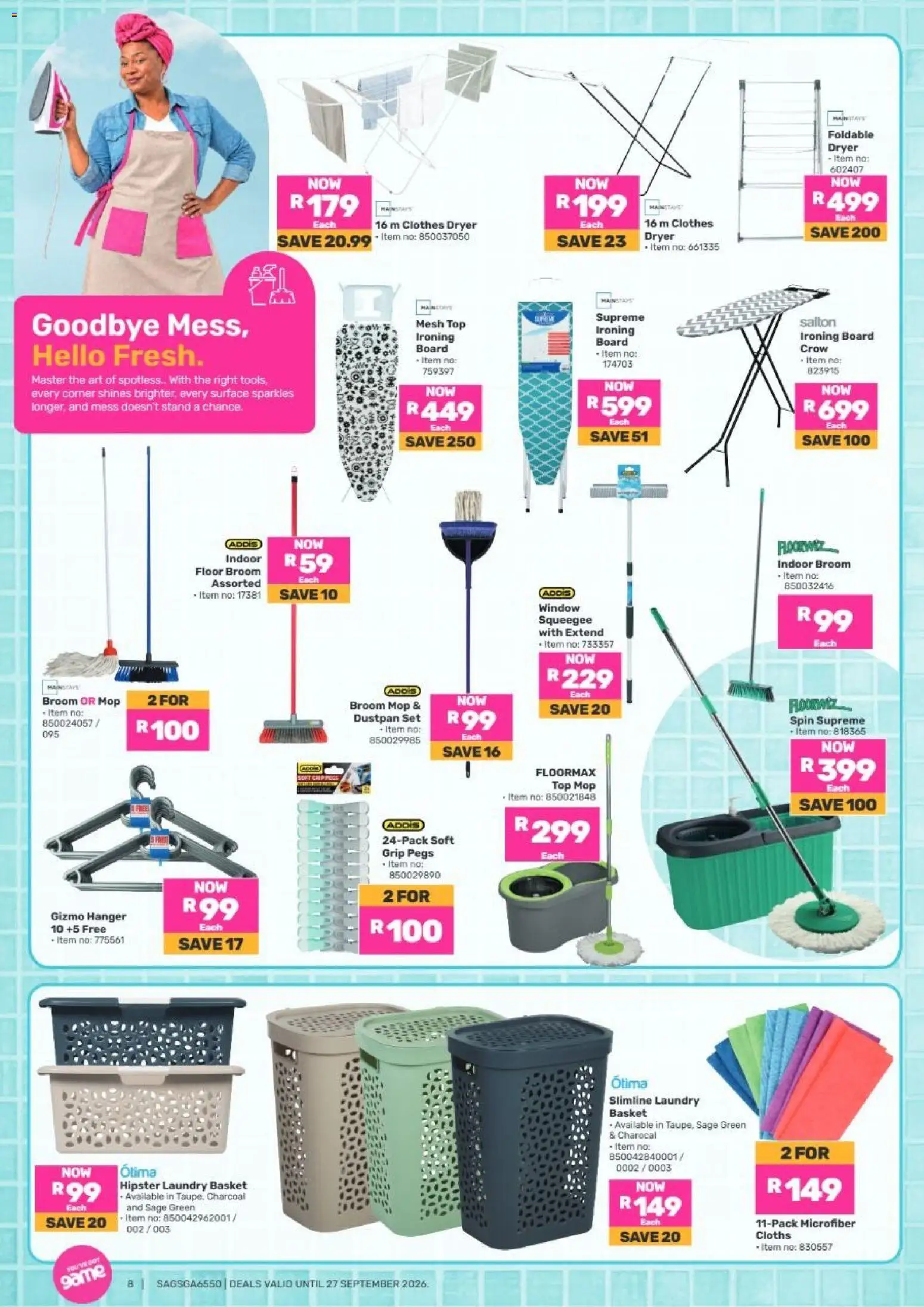 New Game catalogue – valid from 25/08/2026 | Page: 8 | Products: Dryer, Ironing board, Basket, Mop