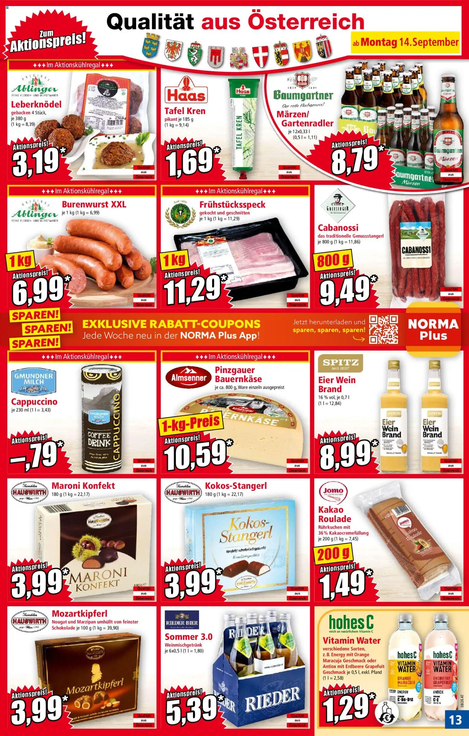 Norma Flugblatt gültig ab 14.09.2026 | Seite: 13 | Produkte: Grapefruit, Eier, Schokolade, Wein