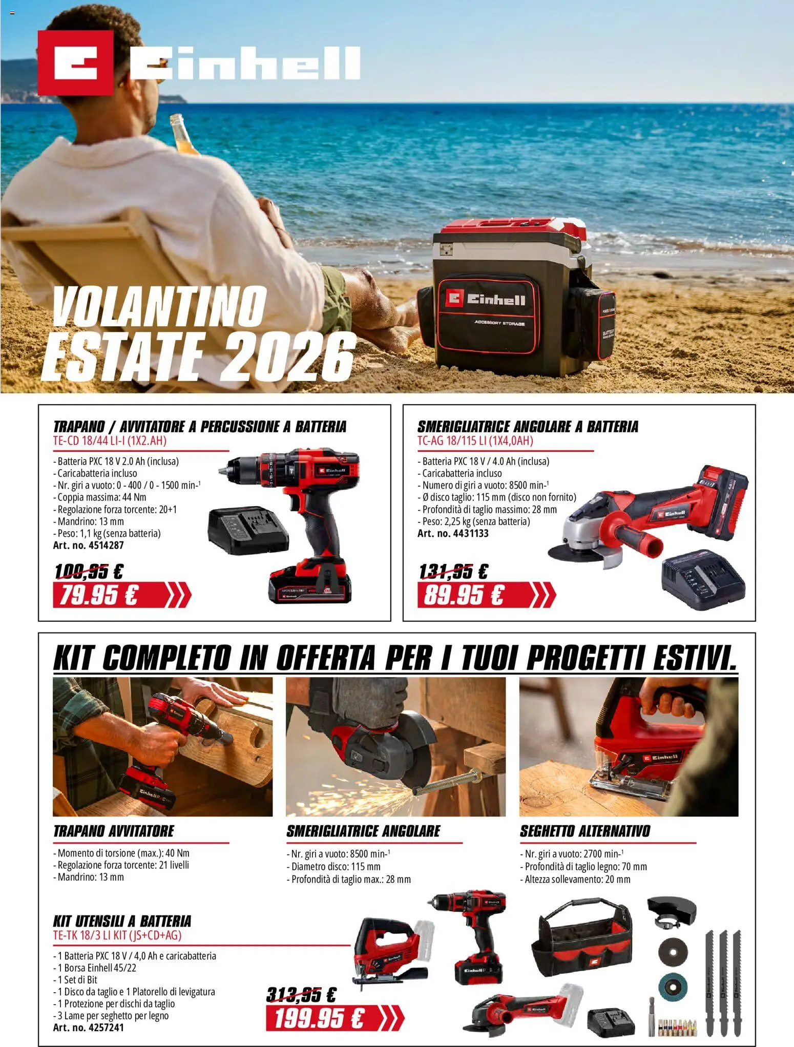 Volantino Einhell del 01.06.2026 | Pagina: 1 | Prodotti: Disco, Borsa, Smerigliatrice, Batteria