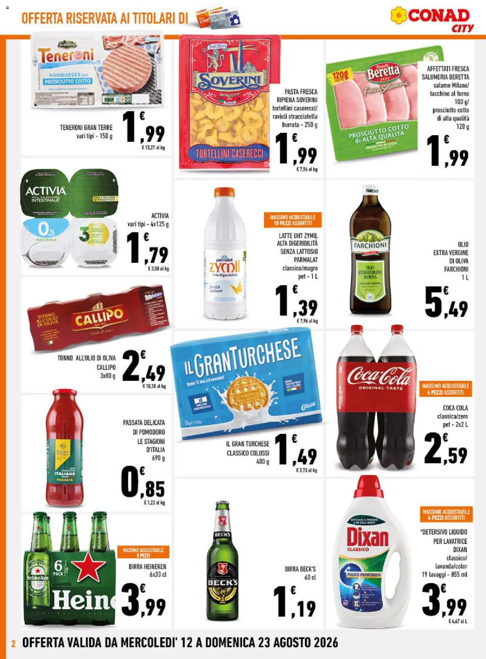 Volantino Conad del 12/08/2026 | Pagina: 2 | Prodotti: Pomodoro, Latte, Ravioli, Stracciatella