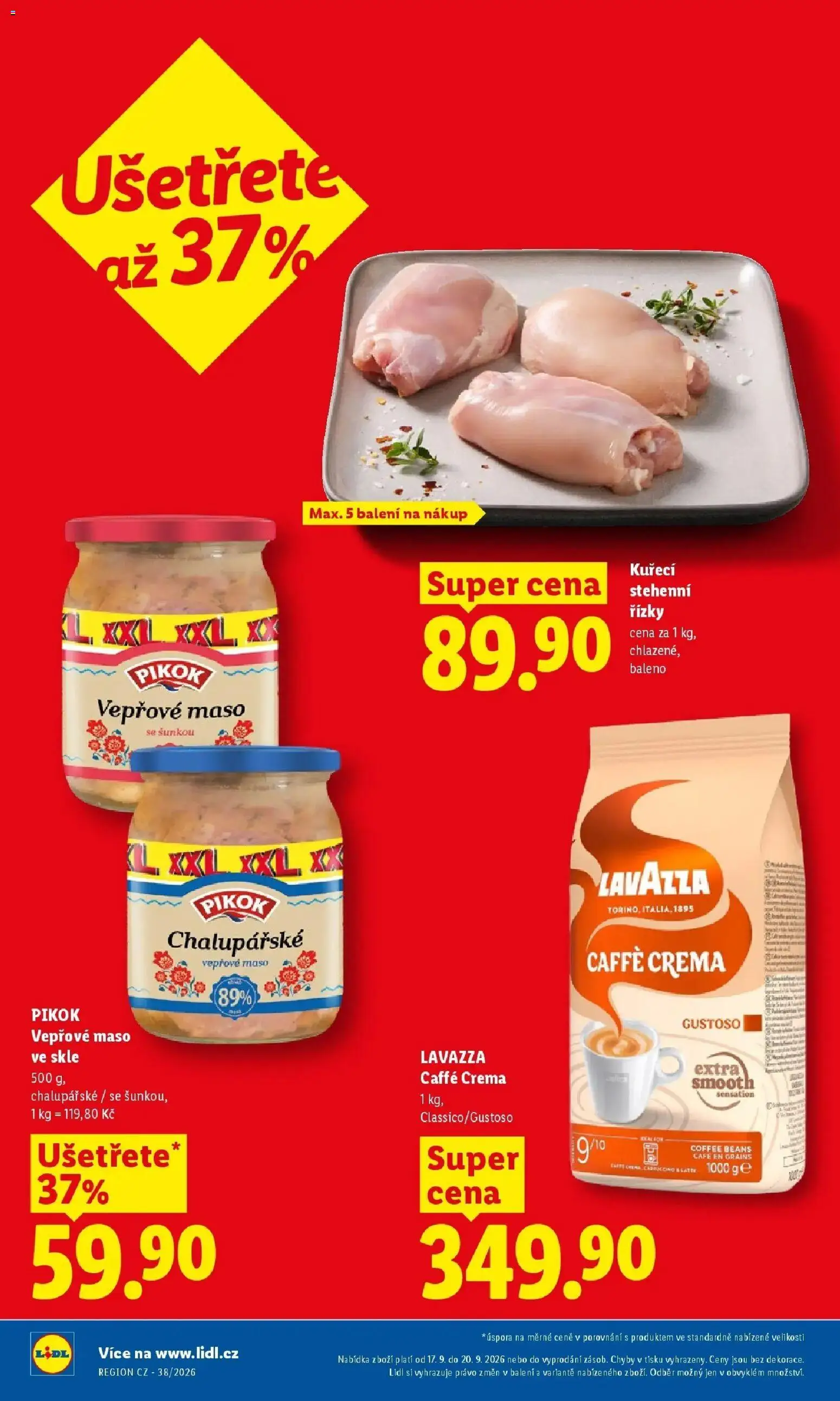 Lidl leták od 17.09.2026 - Nový akční leták | Strana: 2 | Produkty: Kuřecí stehenní řízky, Stehenní řízky, Caffè crema, Pikok