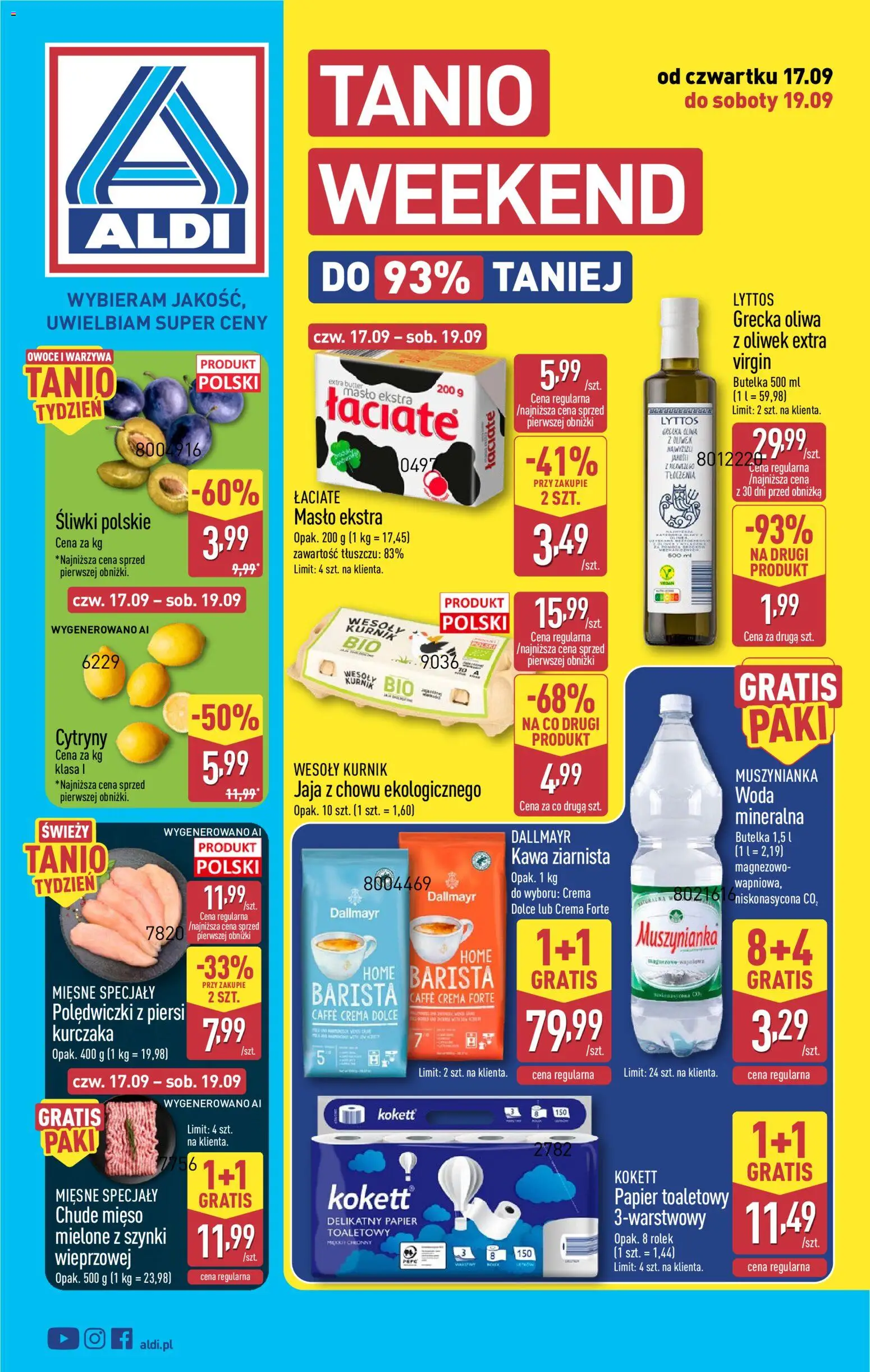 Aldi Polsko leták - Oferta weekendowa od 17.09.2026 | Strana: 1 | Produkty: Máslo, Crema, Caffè crema