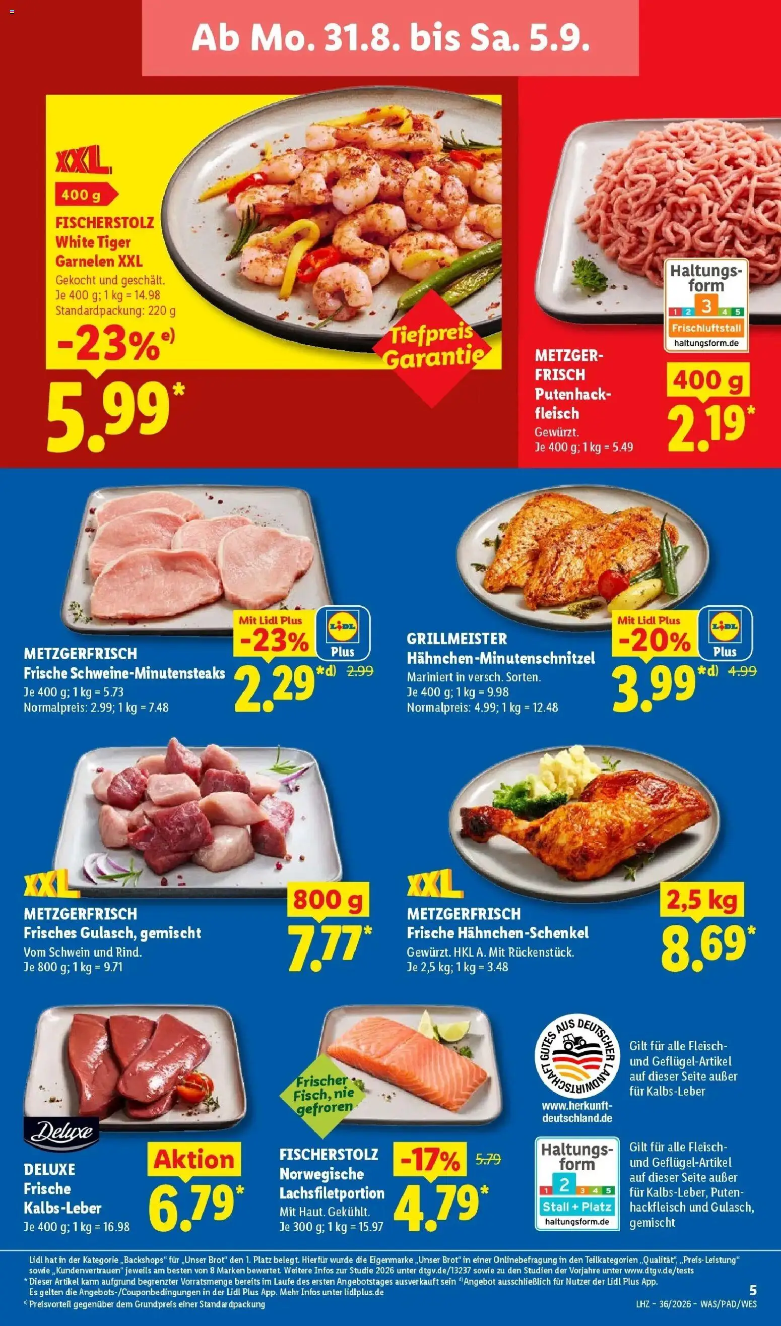 Lidl Prospekt Wahlstedt (ab 31.08.2026) zum Blättern » Angebote | Seite: 13 | Produkte: Garnelen, Schnitzel, Brot, Hackfleisch