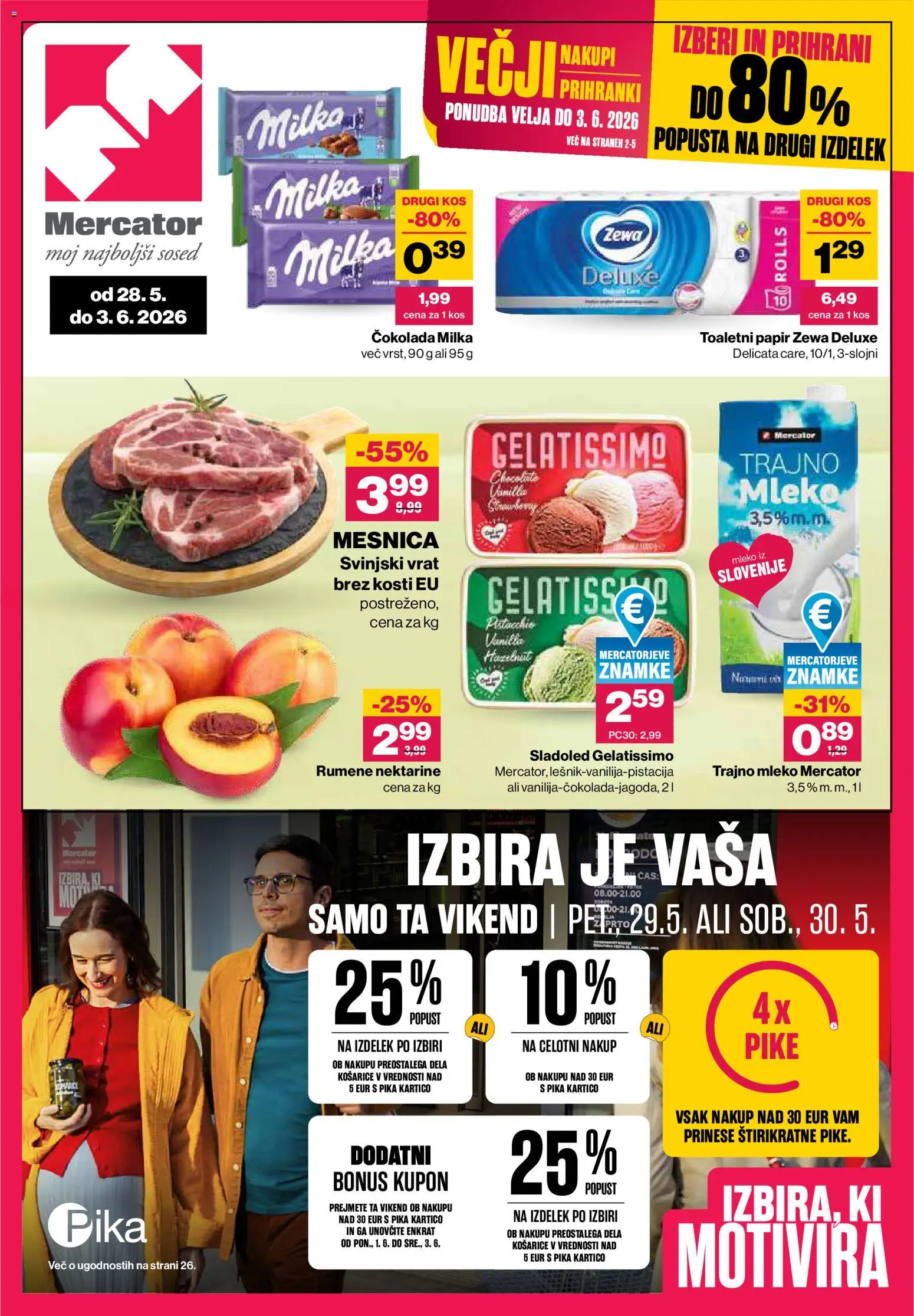 Novi Mercator katalog ponudbe – veljaven od 28.05.2026 | Stran: 1 | Izdelki: Toaletni papir, Cokolada, Sladoled, Nektarine