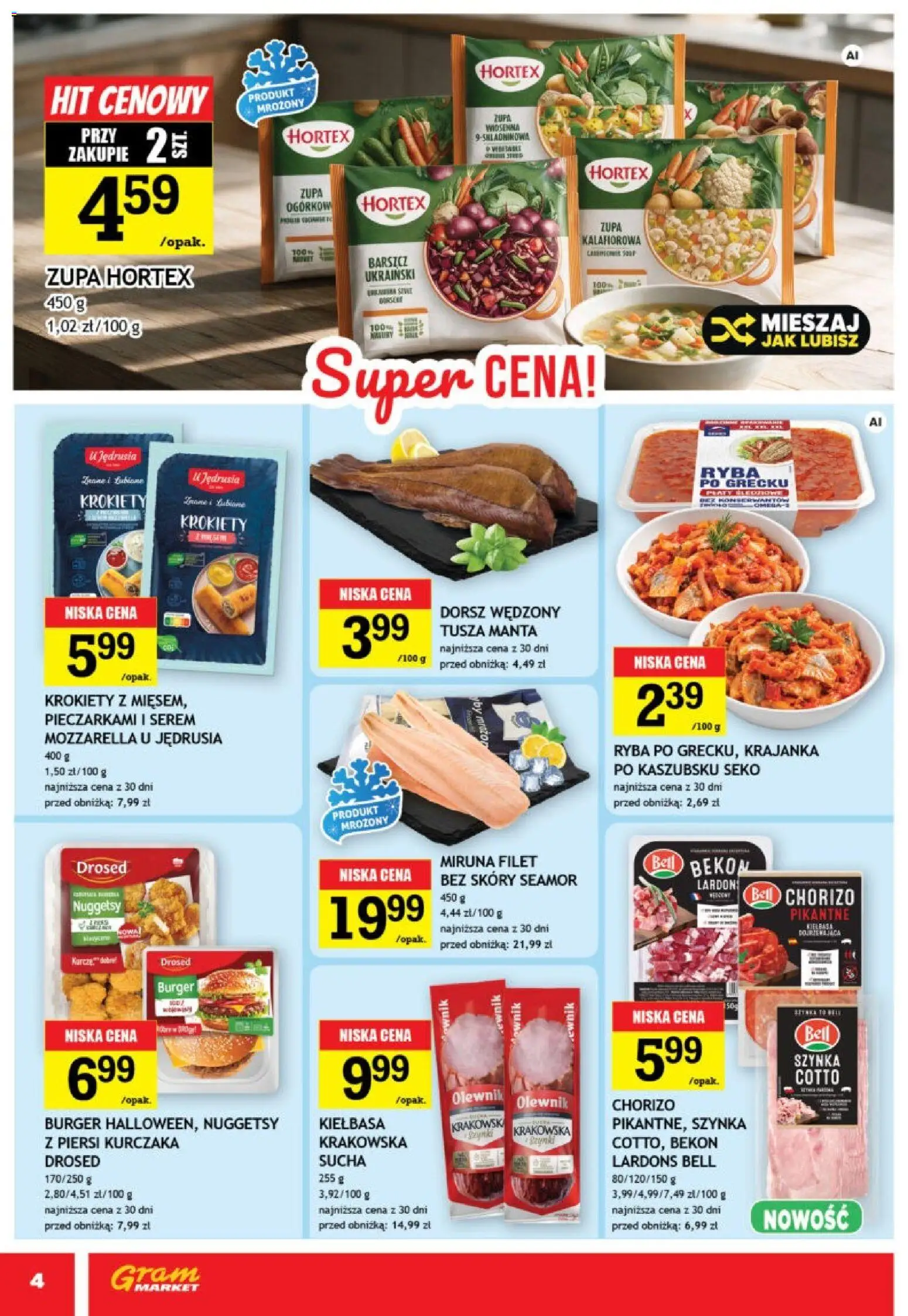 Gram Market gazetka od 21.10.2026 | Strona: 4 | Produkty: Miruna, Bekon, Zupa, Ryba