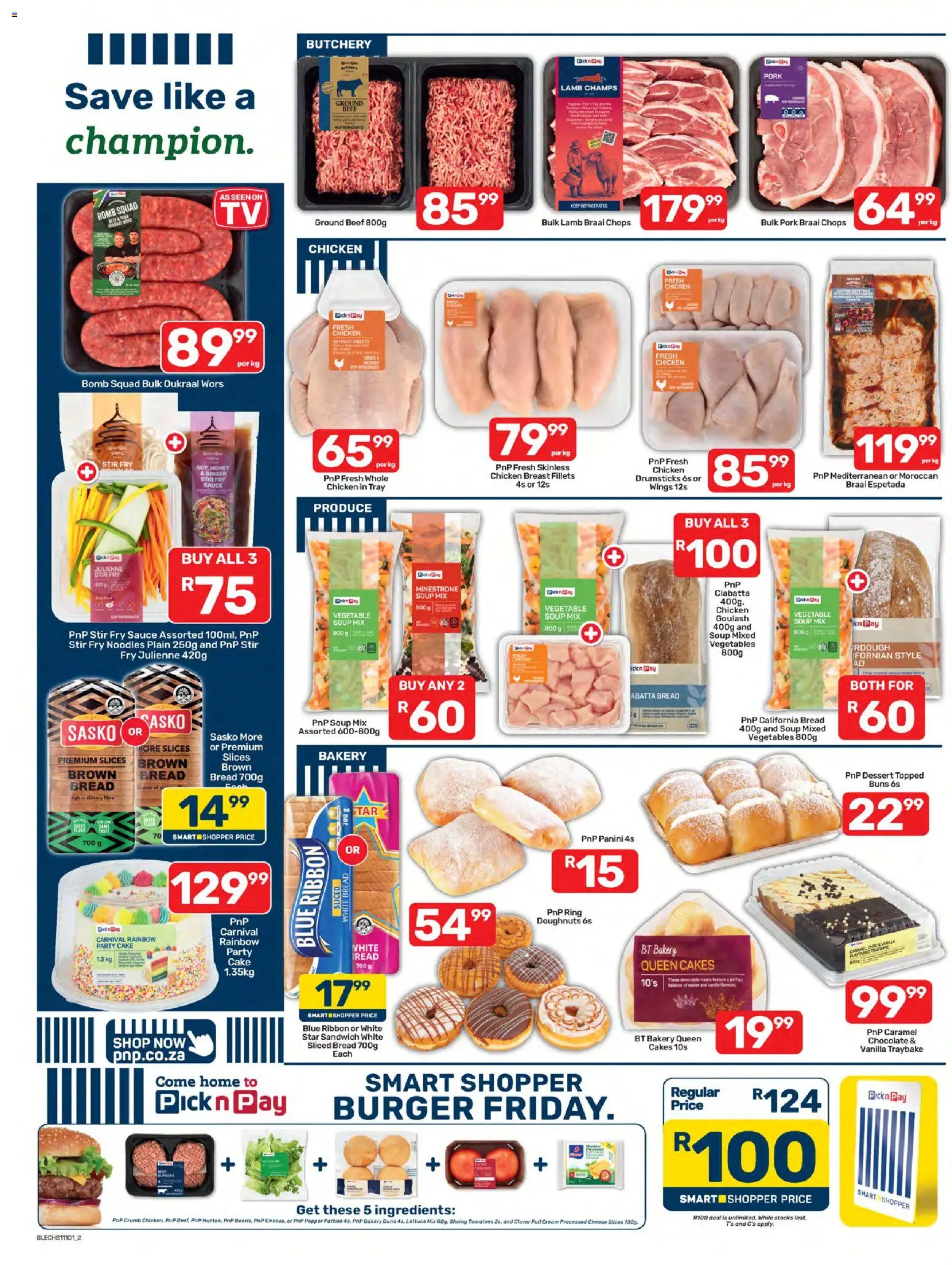 New Pick n Pay catalogue – valid from 07/08/2026 | Page: 2 | Products: Cake, Pork, Tomatoes, Lettuce