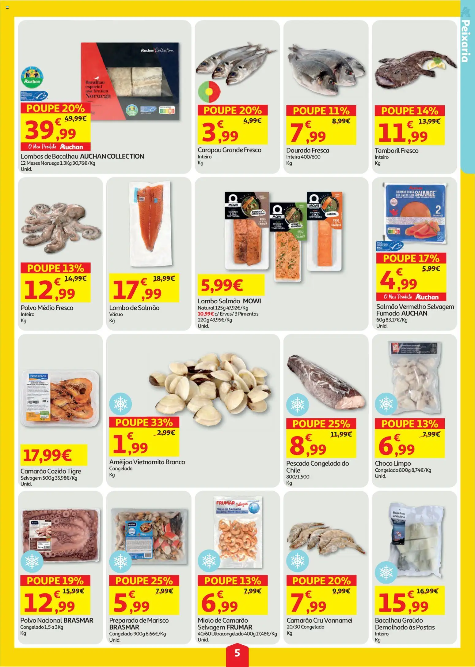 Auchan folheto │ válido de 06/08/2026 | Página: 5 | Produtos: Pescada, Camarão, Salmão, Tamboril