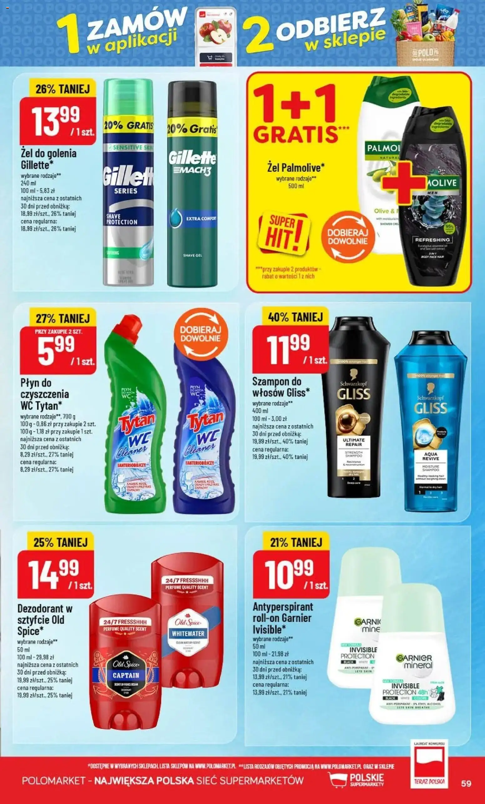 Nowa POLOmarket gazetka od jutra 16.09.2026 | Strona: 59 | Produkty: Gillette, Garnier, Cleaner, Antyperspirant