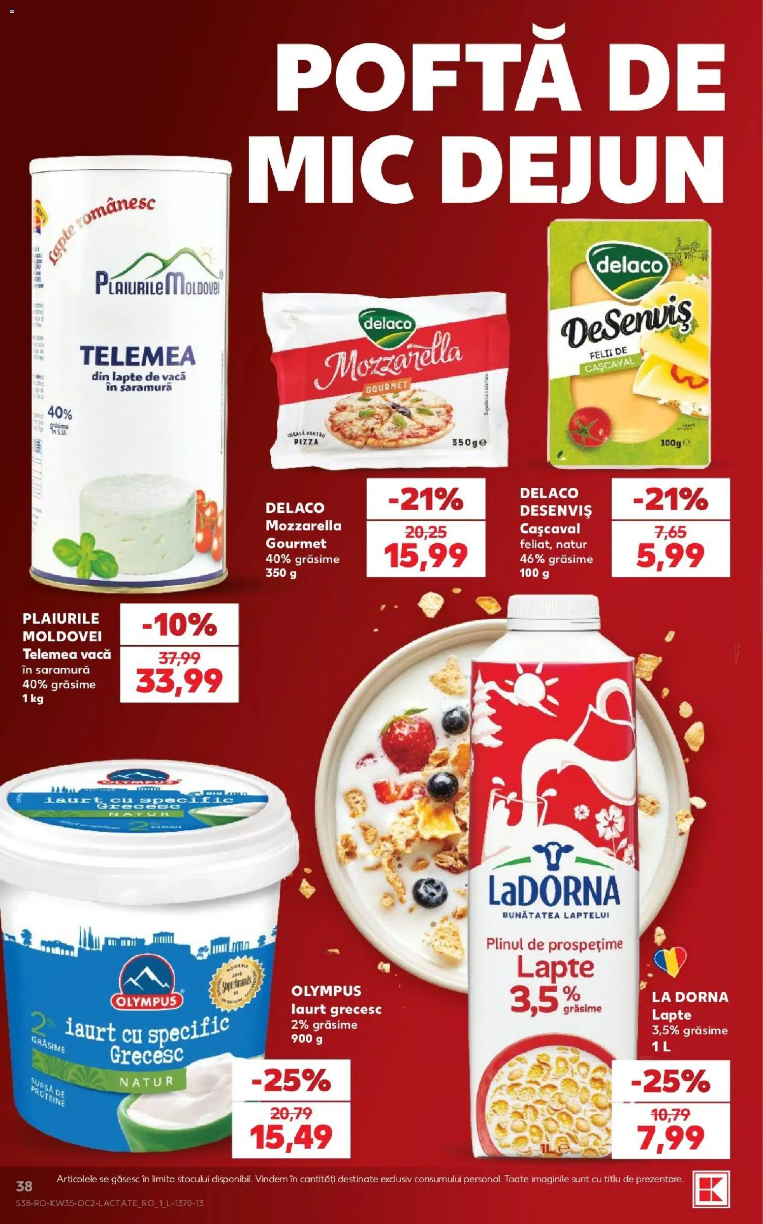 Noul catalog Kaufland – valabil de la 26.08.2026 | Pagină: 38 | Produse: Delaco, Mozzarella, Iaurt, Pizza