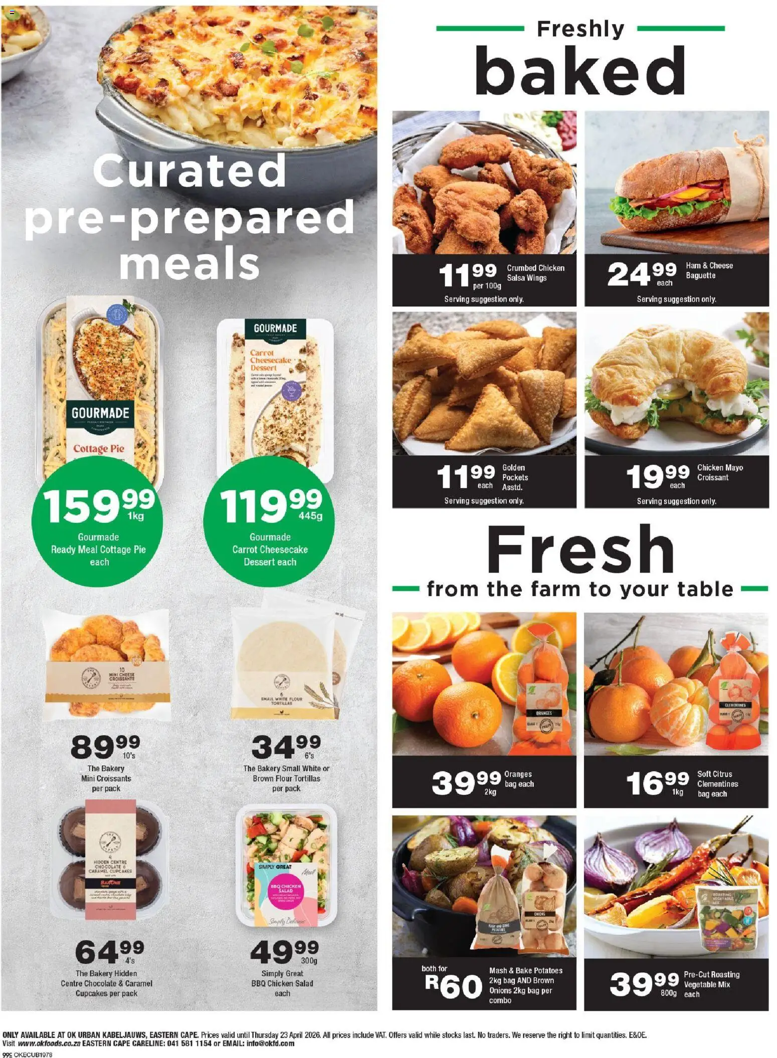 New OK Foods catalogue – valid from 15.04.2026 | Page: 2 | Products: Pó talco, Oranges, Salad, Potatoes