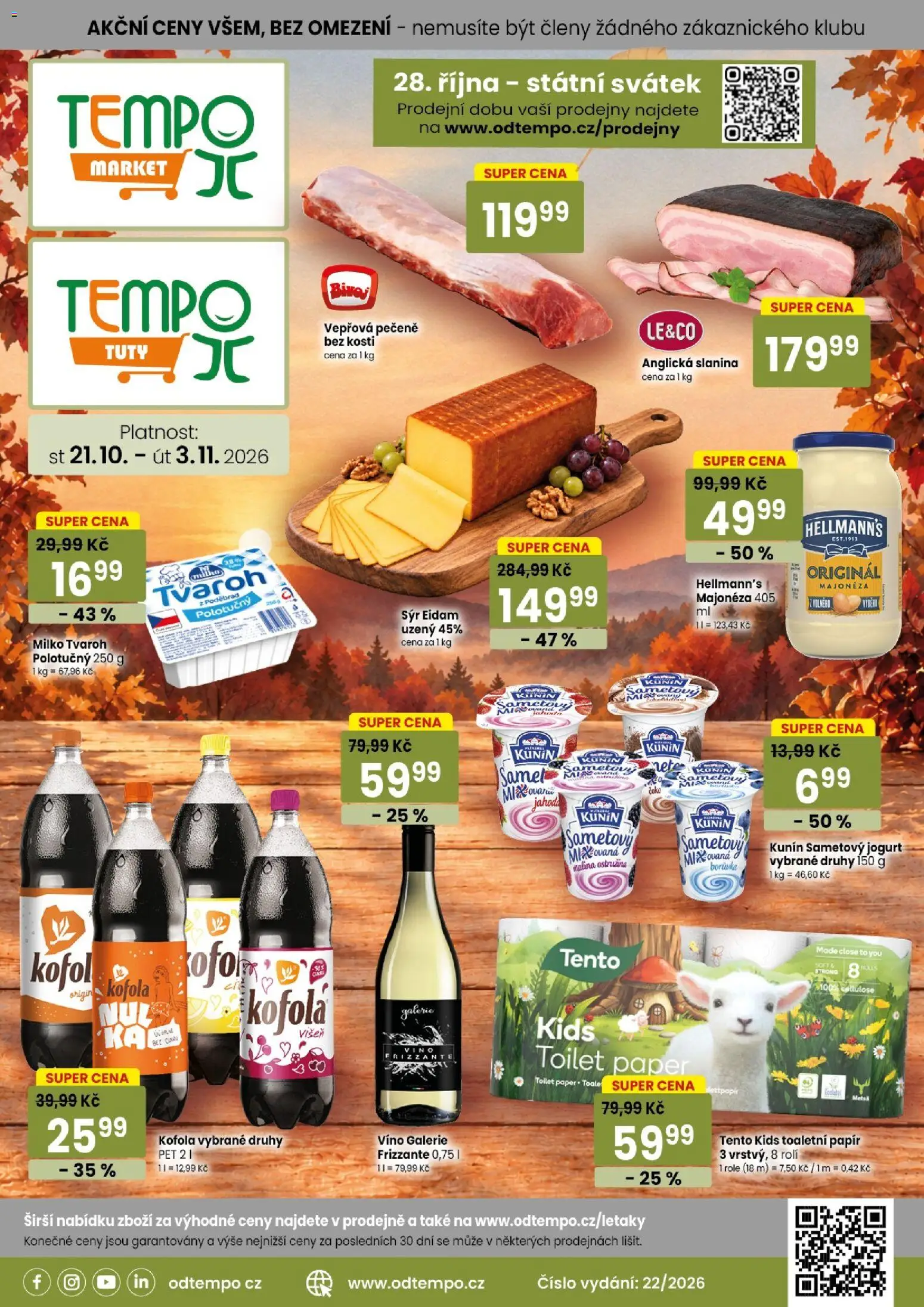 Tempo leták - Tuty od 21.10.2026 | Strana: 1 | Produkty: Sýr, Víno, Anglická slanina, Majonéza