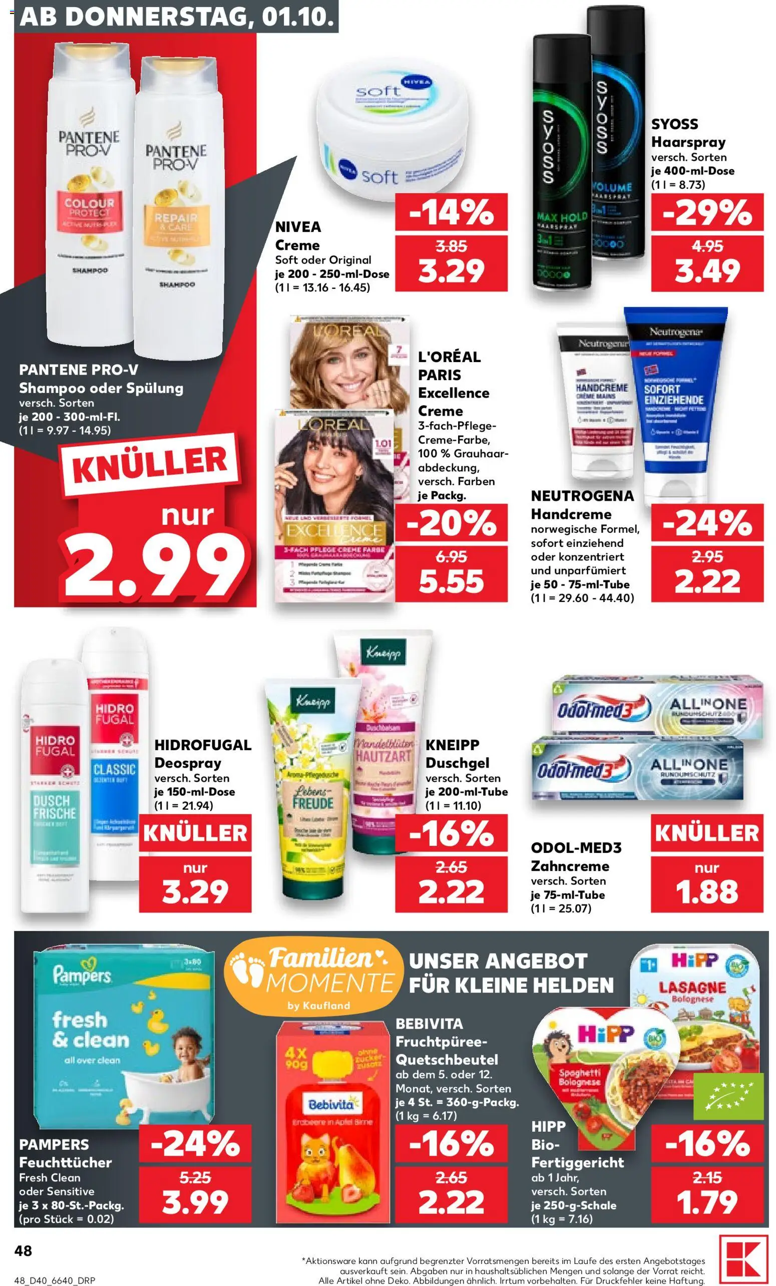 Kaufland Německo leták od 01.10.2026 | Strana: 48 | Produkty: Syoss, Nivea, Pampers, Lasagne