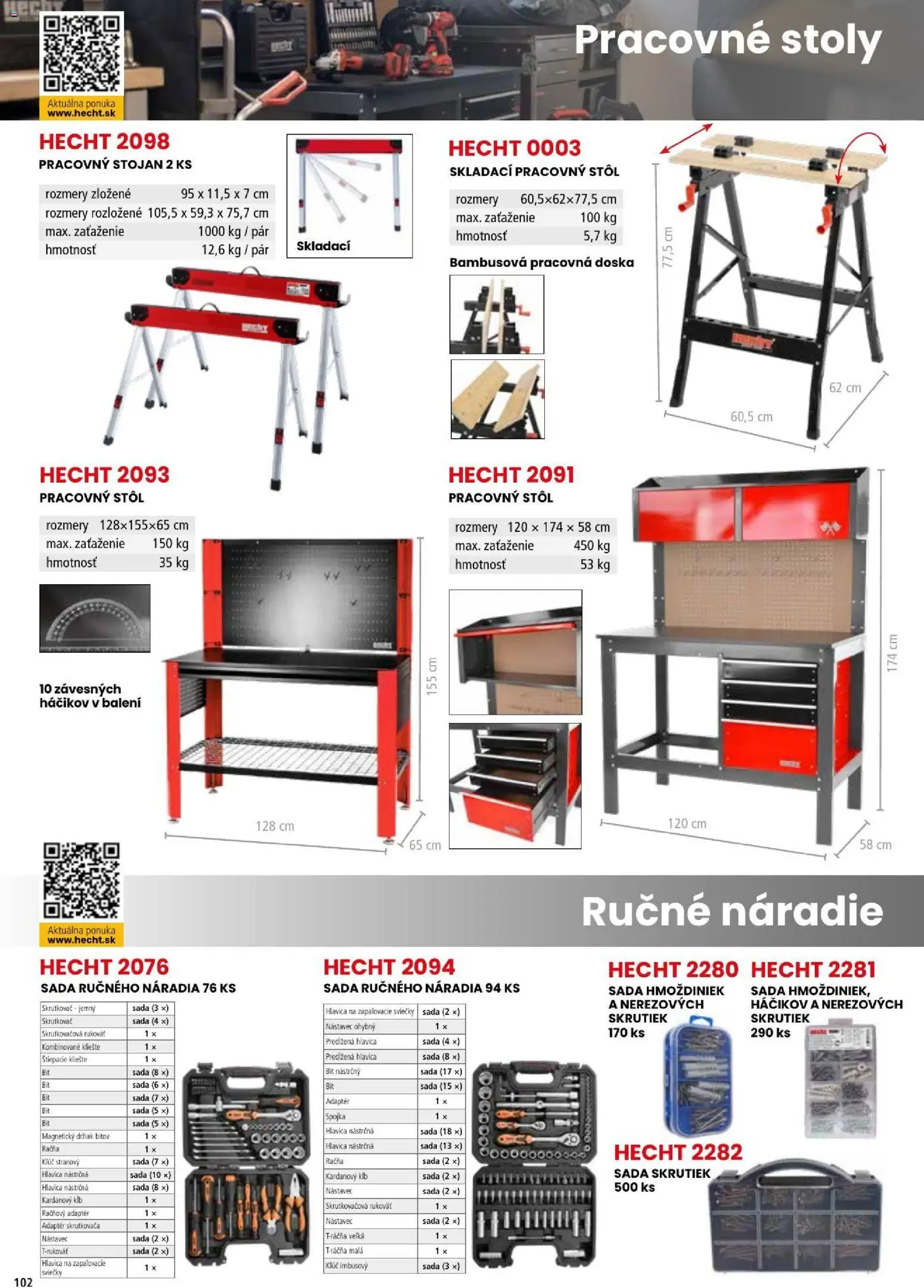 Nové Hecht akcie – leták je platný od 06.07.2026 | Strana: 102 | Produkty: Pracovný stôl, Stôl, Skrutkovač, Náradie