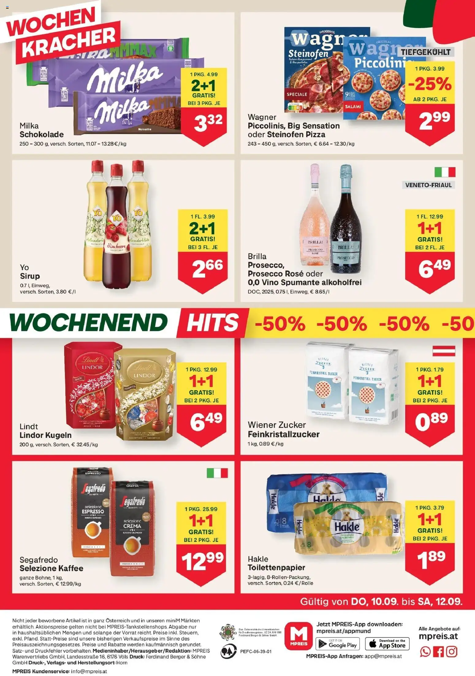 MPREIS Pfunds von 10.09.2026 - Aktuelle Angebote | Seite: 12 | Produkte: Zucker, Prosecco, Kaffee, Salami
