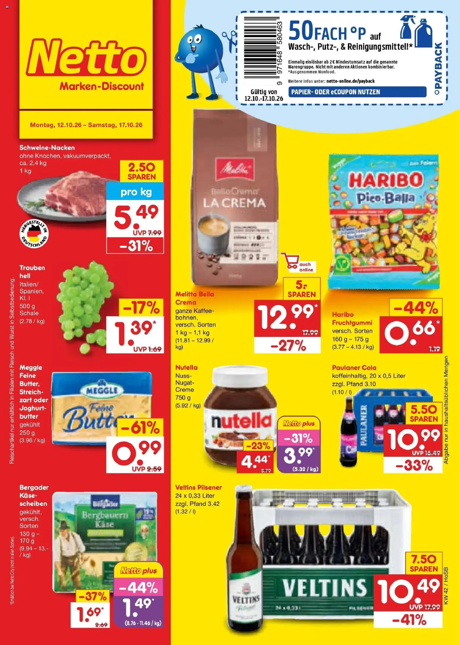 Netto Marken-Discount Prospekt Hannover (ab 12.10.2026) » Angebote | Seite: 1 | Produkte: Cola, Creme, Nutella, Paulaner